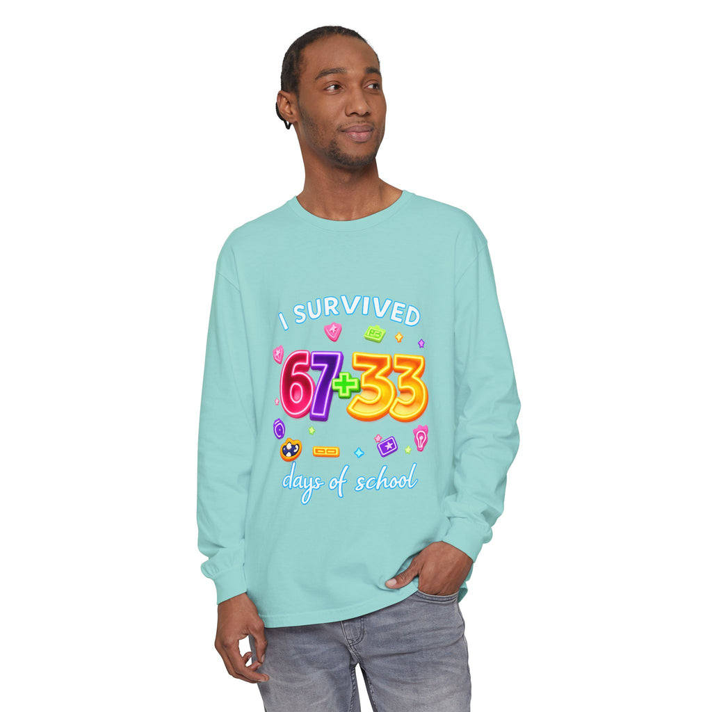 Long Sleeve T‑Shirt "I Survived 67+33 Days of School" — Cute Colorful End‑of‑School Celebration Tee