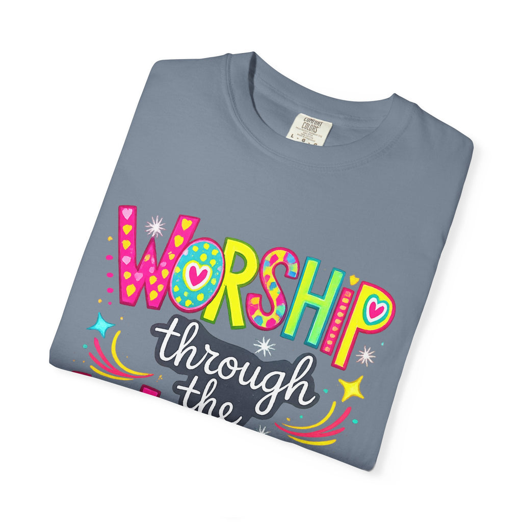 Worship Through the Worry T-Shirt — Colorful Christian Faith Tee