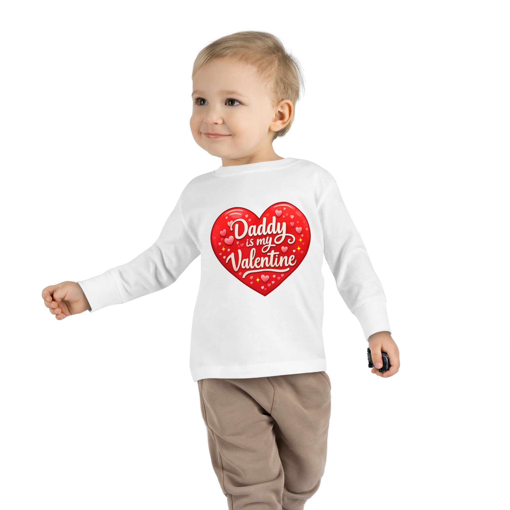 Toddler Long Sleeve Tee - "Daddy Is My Valentine" Heart Graphic Valentine's Day Shirt
