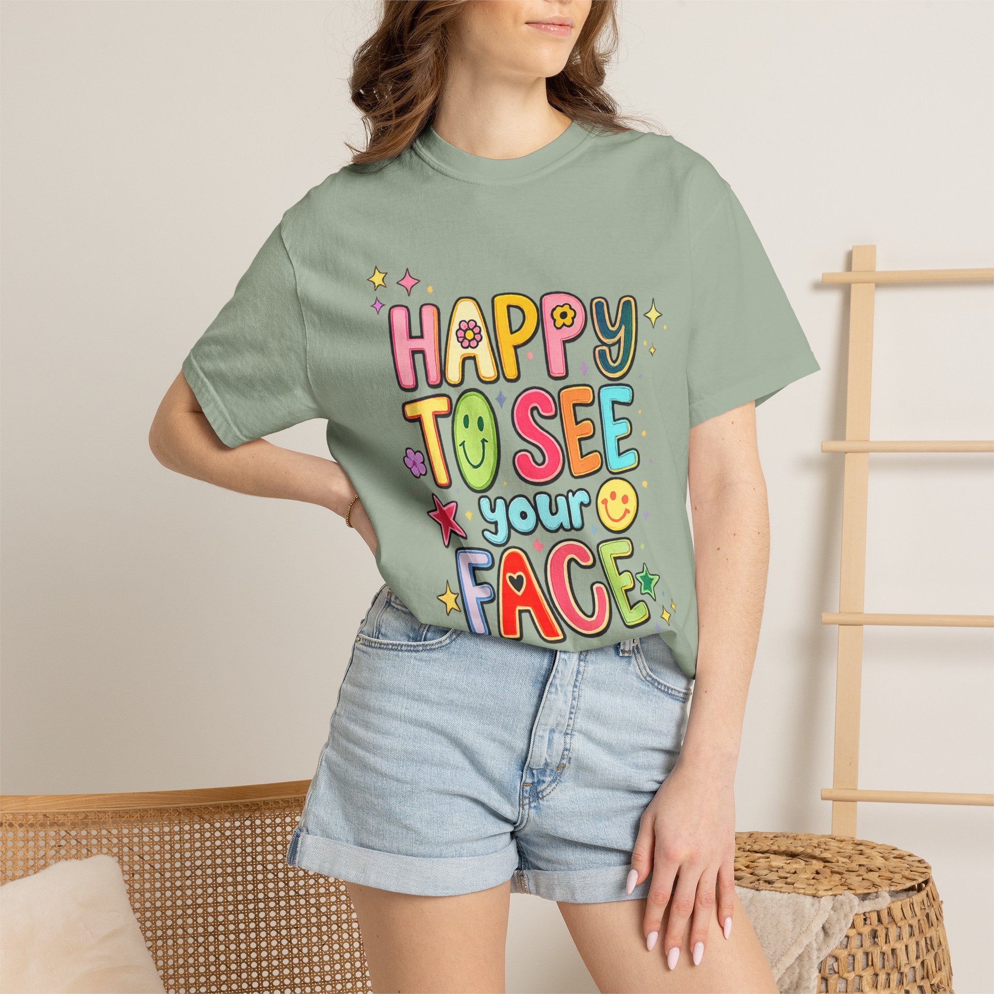 Happy To See Your Face Tee — Cute Colorful Graphic T-Shirt for Friends & Gifts