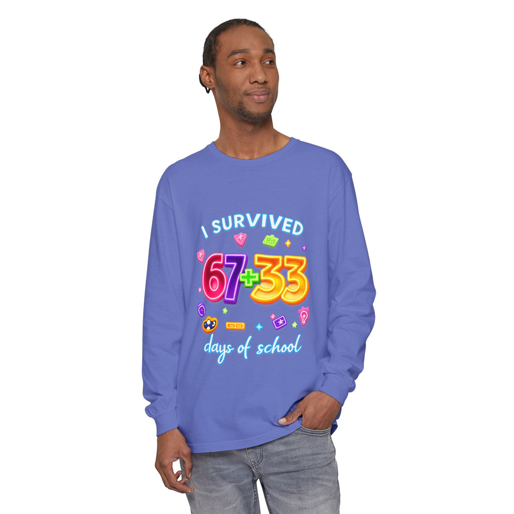 Long Sleeve T‑Shirt "I Survived 67+33 Days of School" — Cute Colorful End‑of‑School Celebration Tee