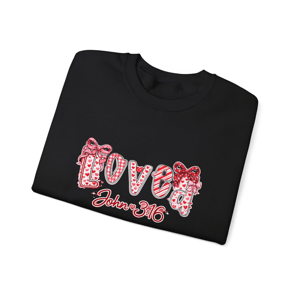 Valentine 'Love' Crewneck Sweatshirt — John 3:16 Script