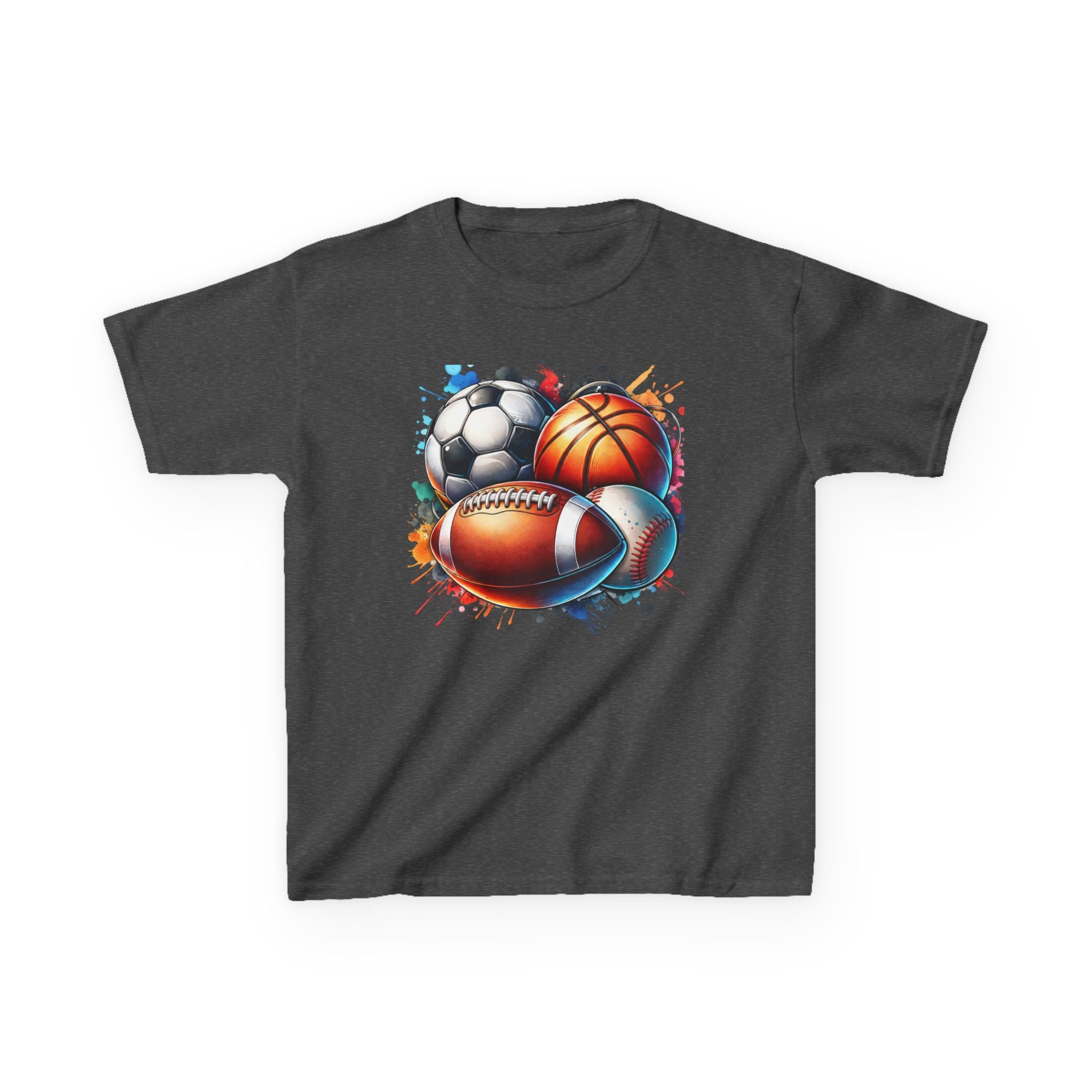Kids Multi-Sport Splash T-Shirt — Soccer, Basketball & Football Graphic