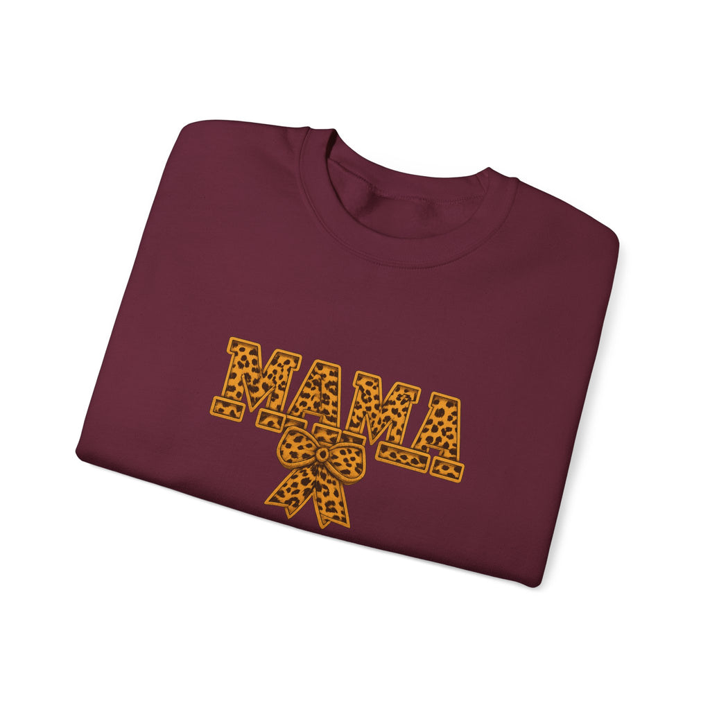 Mama Leopard Print Crewneck Sweatshirt — Floral Bow "MAMA" Graphic