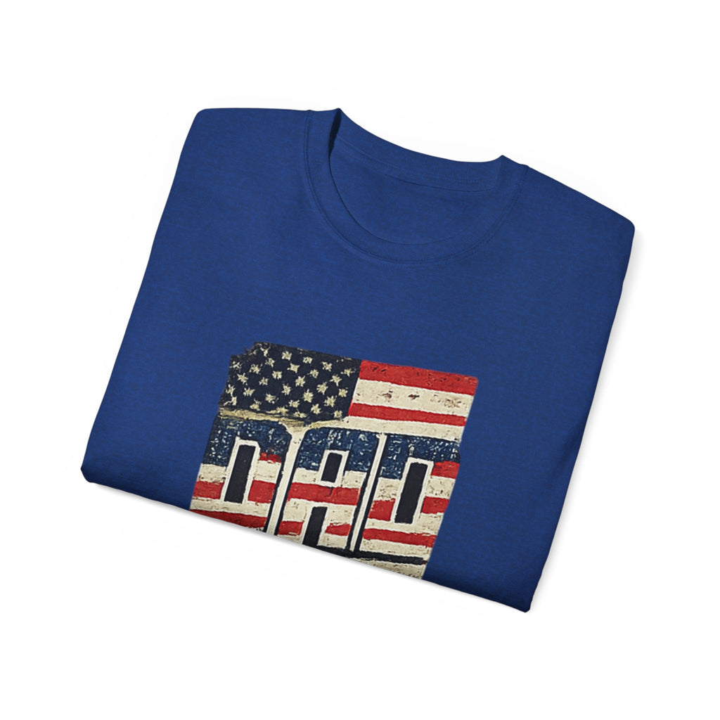 Patriotic Dad T-Shirt – Vintage American Flag 'DAD' Tee for Father’s Day