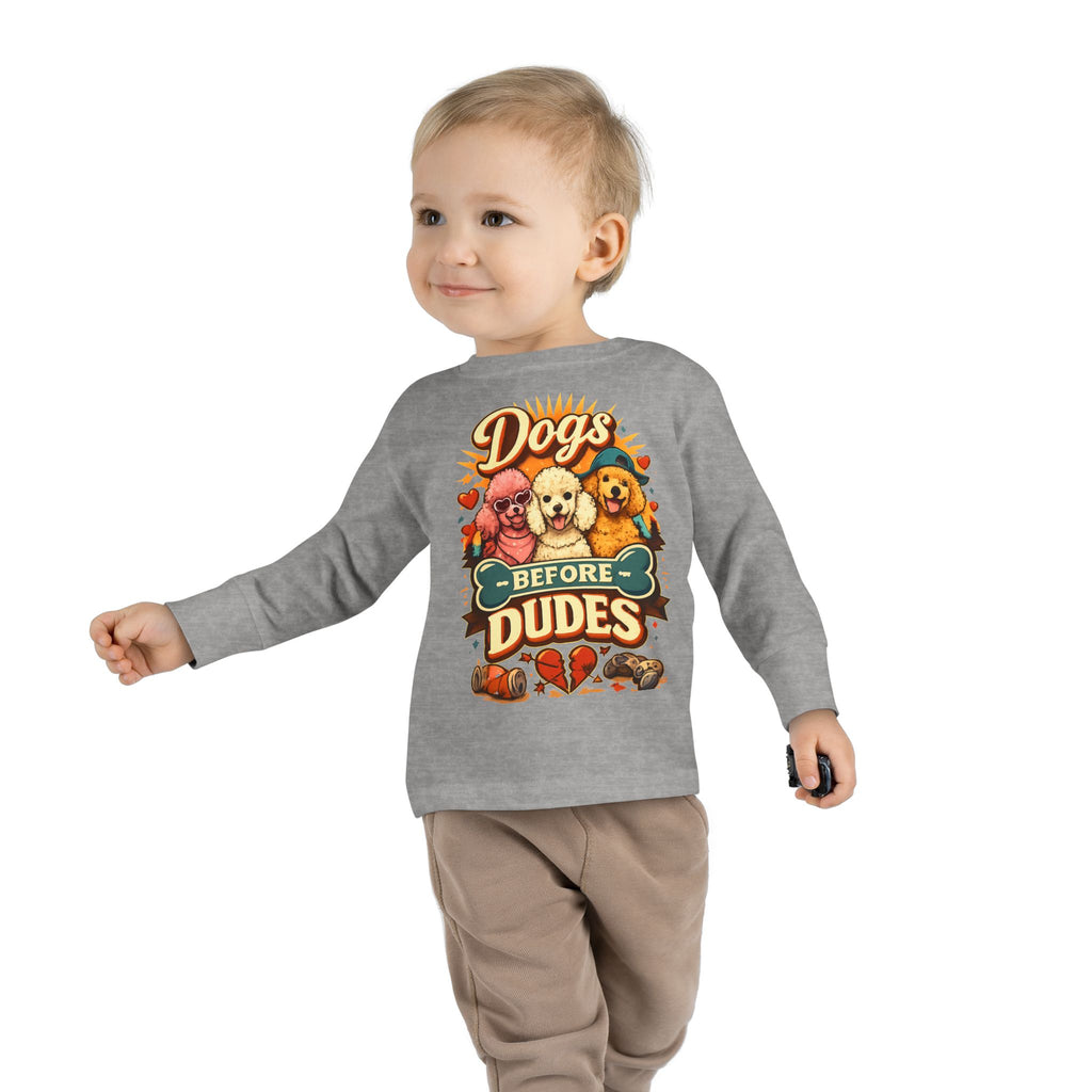 Toddler Tee - "Dogs Before Dudes" Cute Puppy Graphic Long Sleeve
