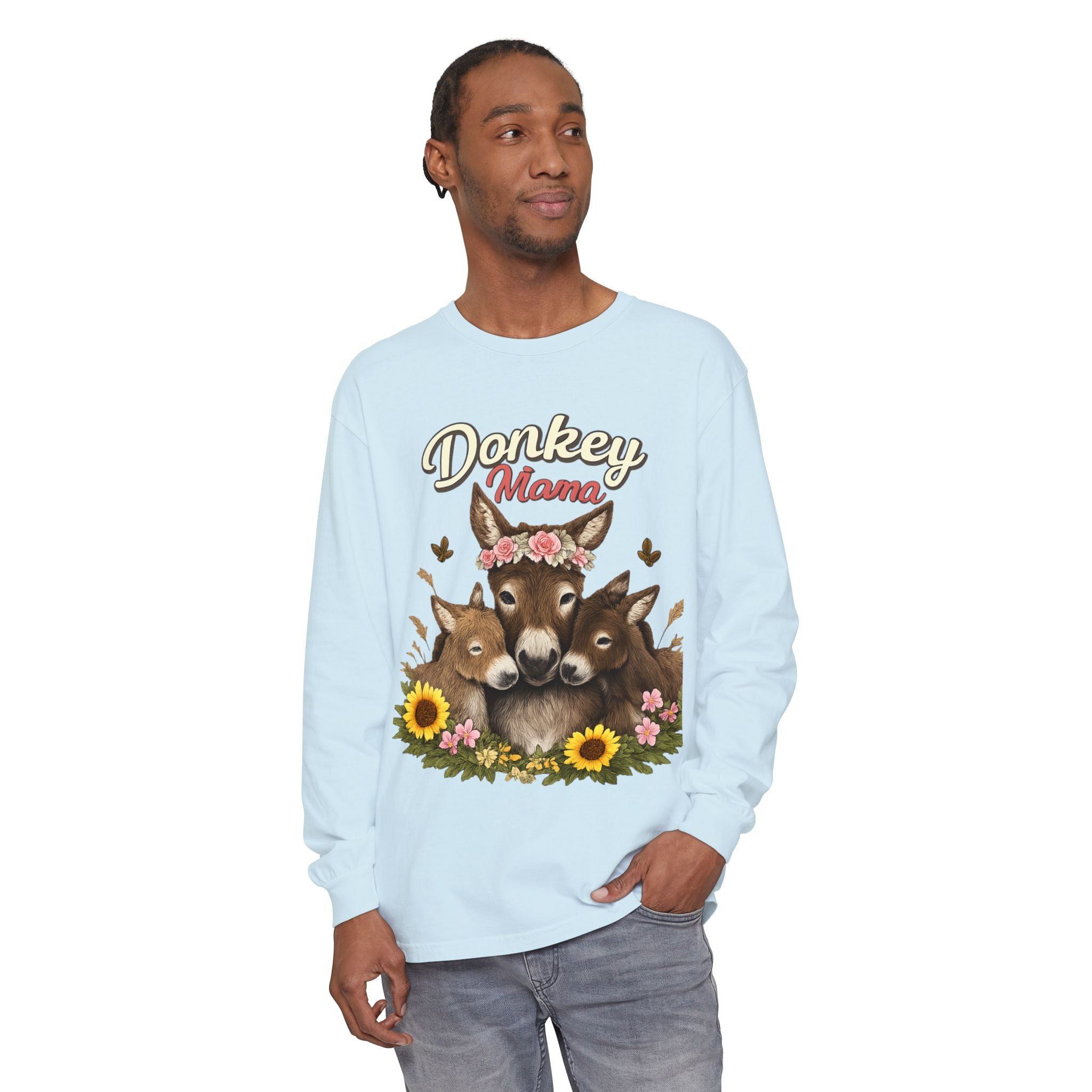 Donkey Mama Long Sleeve Tee — Floral Donkey Mom Shirt for Animal Lovers