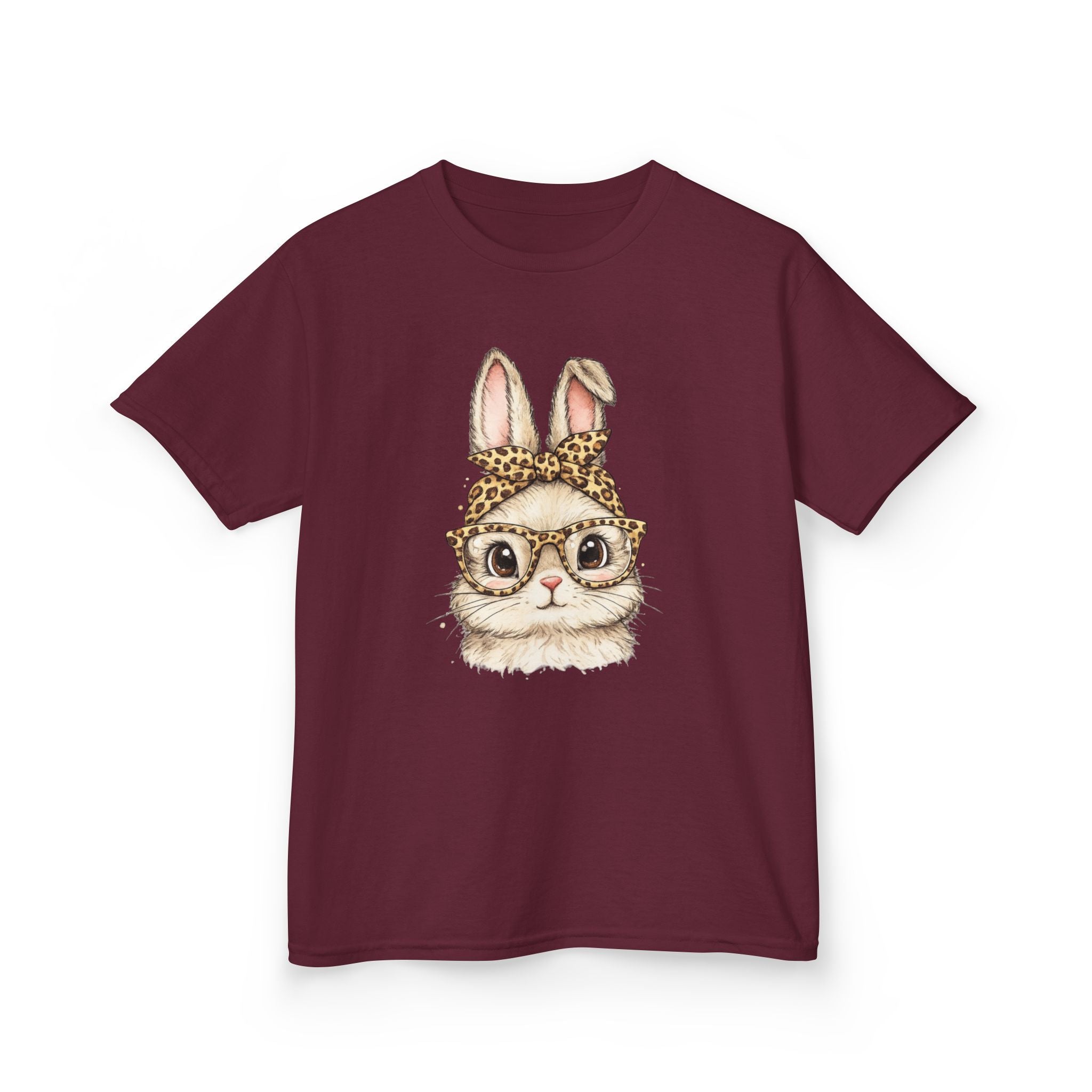 Kids Bunny with Glasses Tee — Cute Leopard Headband Rabbit Shirt for Children