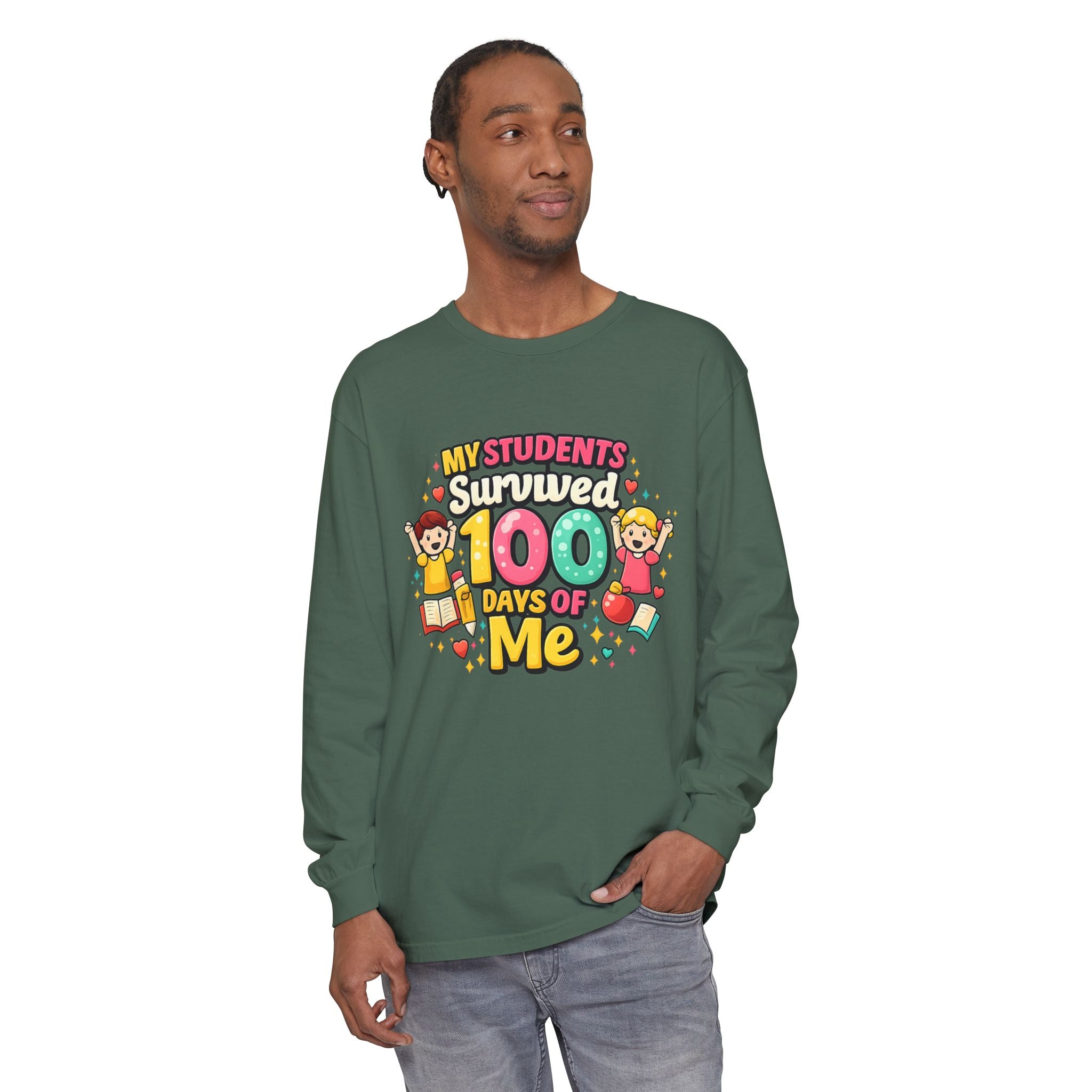 Teacher 'My Students Survived 100 Days of Me' Long Sleeve Tee