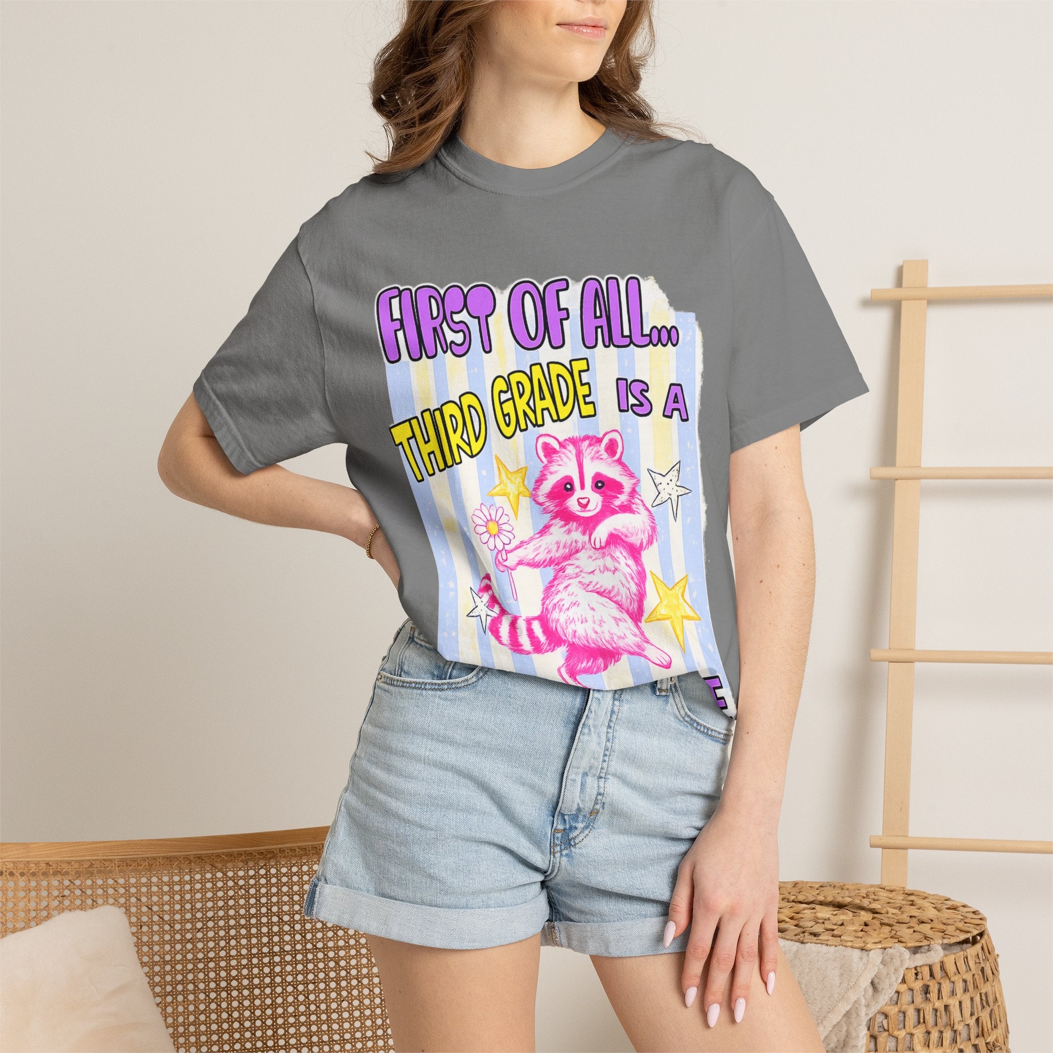 Third Grade Is a Whole Vibe T-Shirt — Cute Pink Raccoon Back-to-School Tee