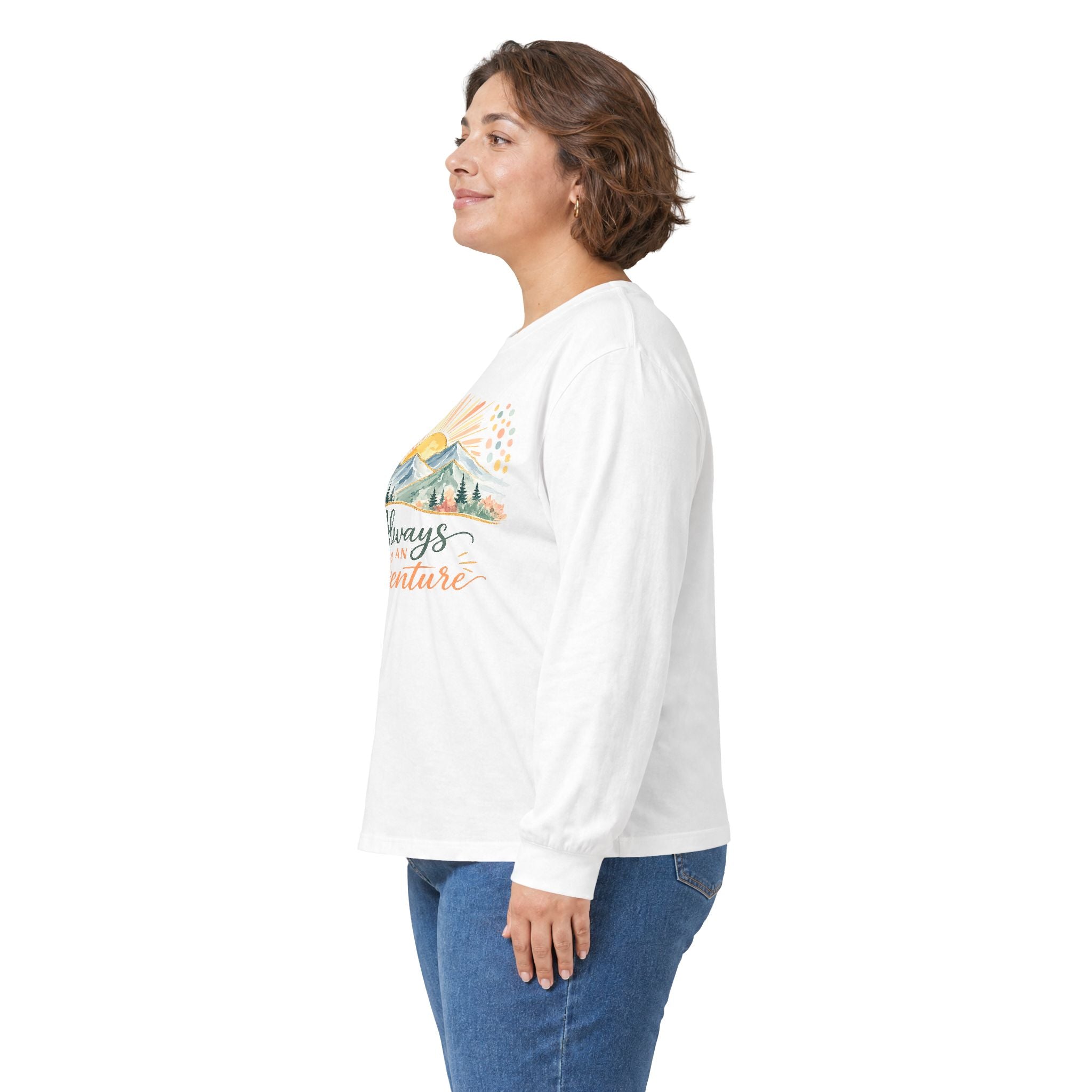 Always Adventure Long Sleeve Tee — Mountain Sunrise Outdoor Graphic Shirt