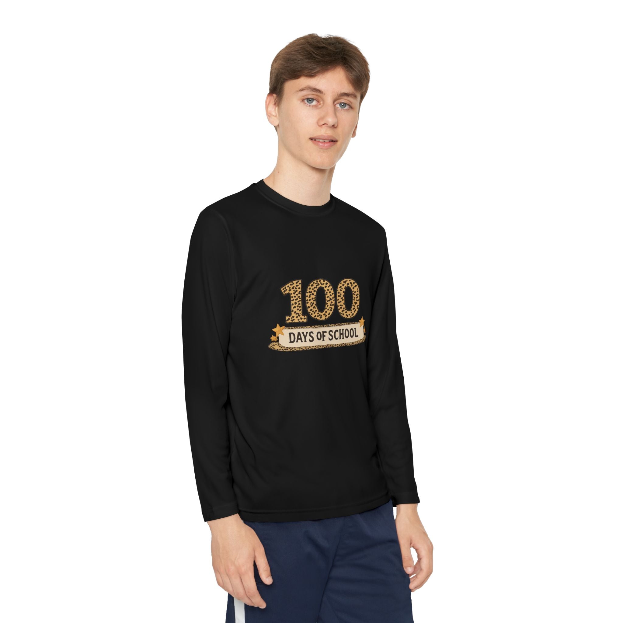100 Days of School Youth Long Sleeve Tee — Leopard Print Celebration Shirt