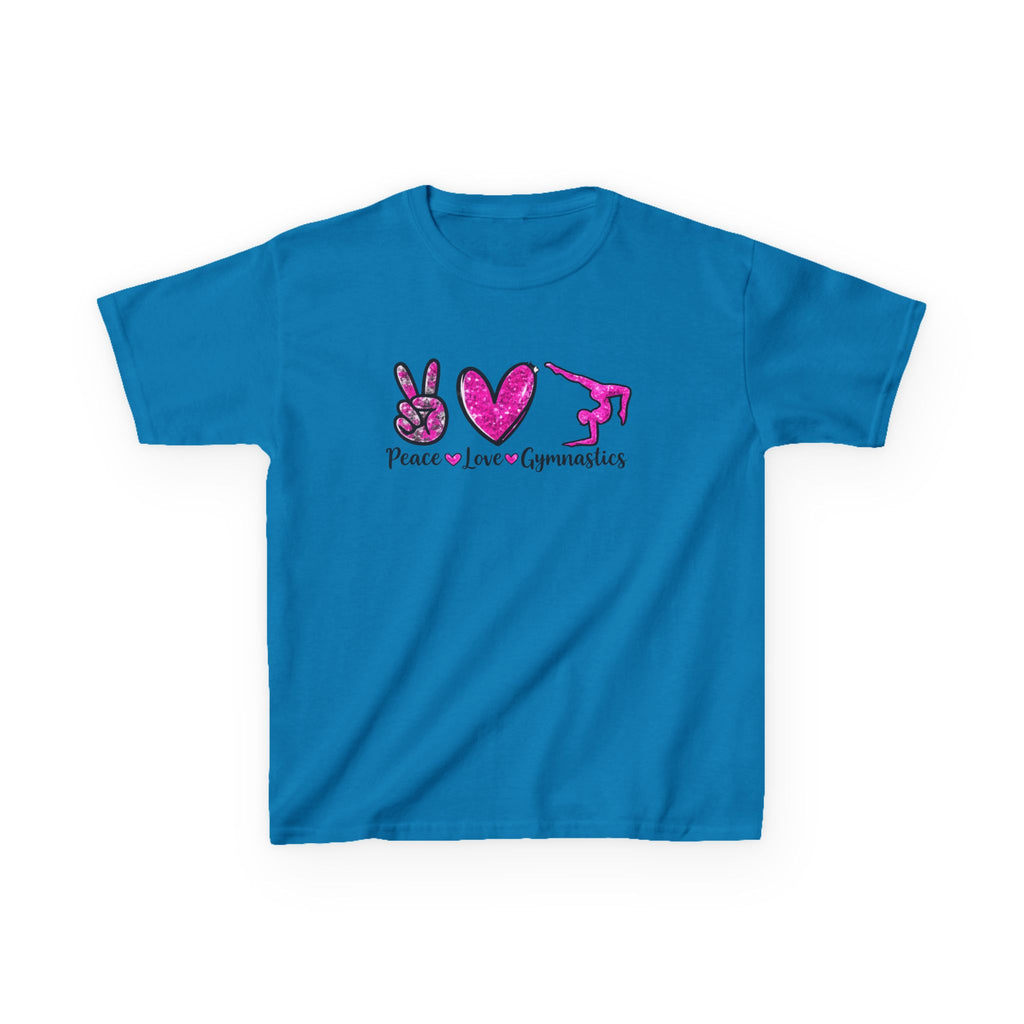 Kids Tee — "Peace Love Gymnastics" Pink Glitter Graphic