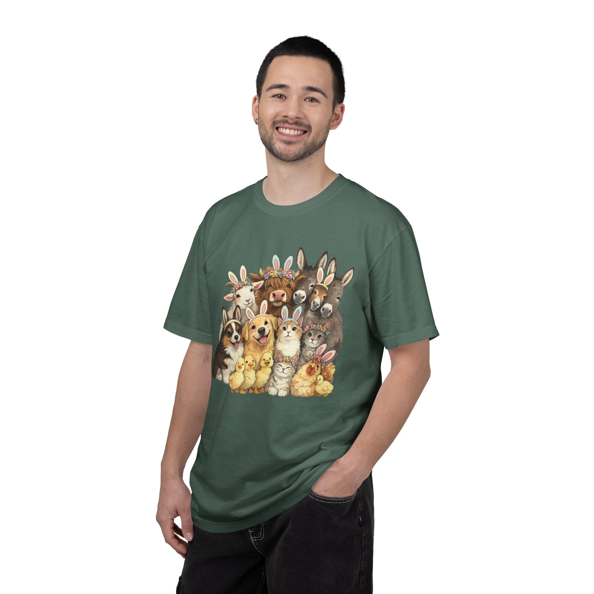 Farm Friends Crew T-Shirt — Cute Bunny, Chick, Donkey & Dog Animal Portrait Tee