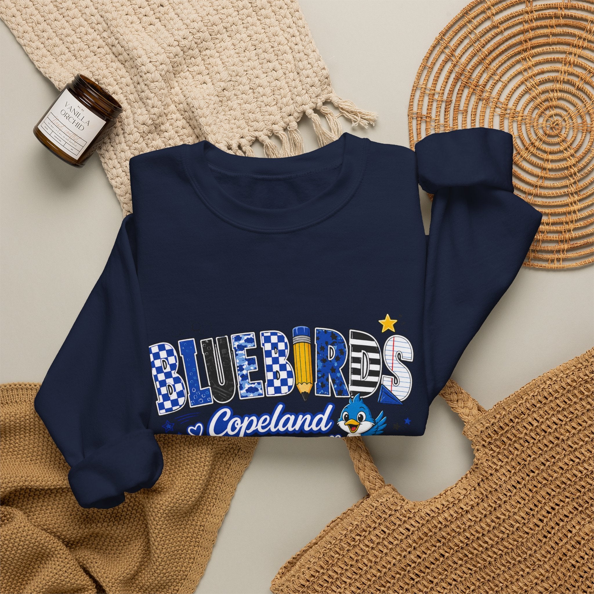 Blueires Copeland Crewneck Sweatshirt — Retro Blue Mascot School Spirit Pullover