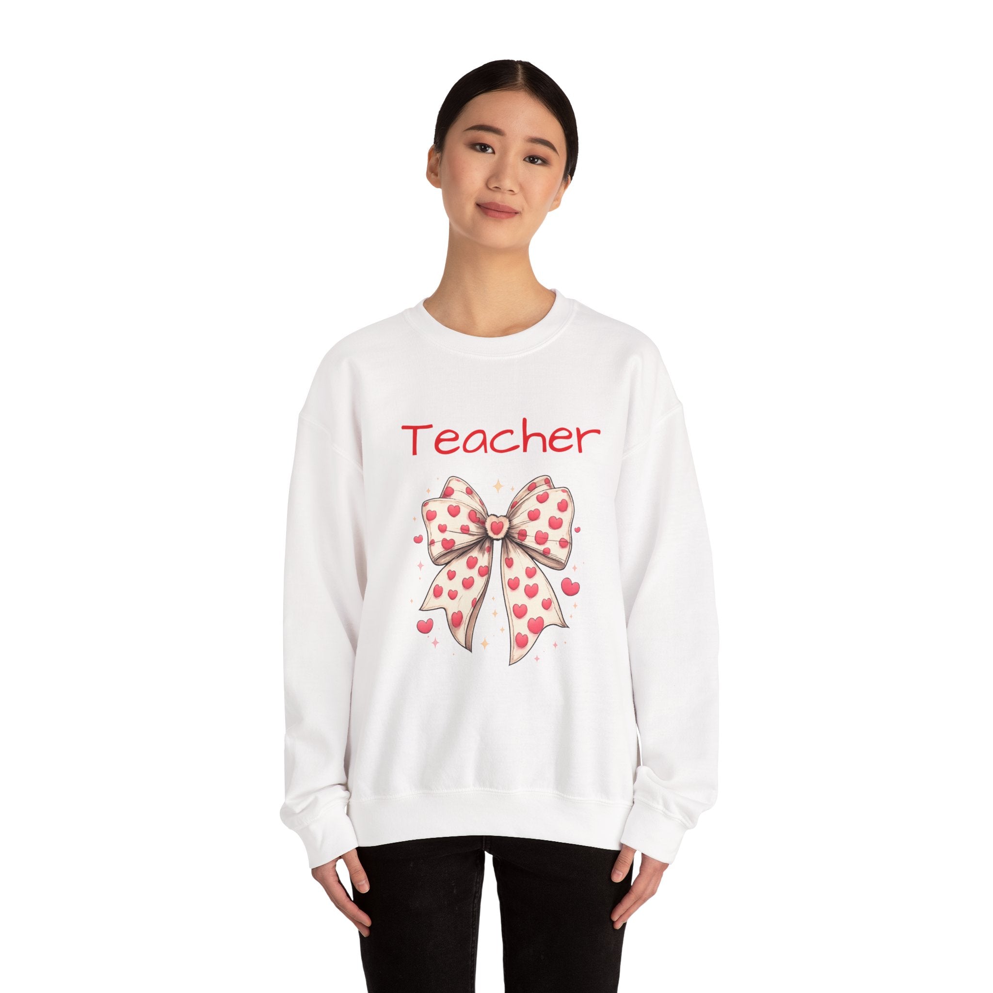 Teacher Bow Sweatshirt - Cute Heart Print Teacher Crewneck