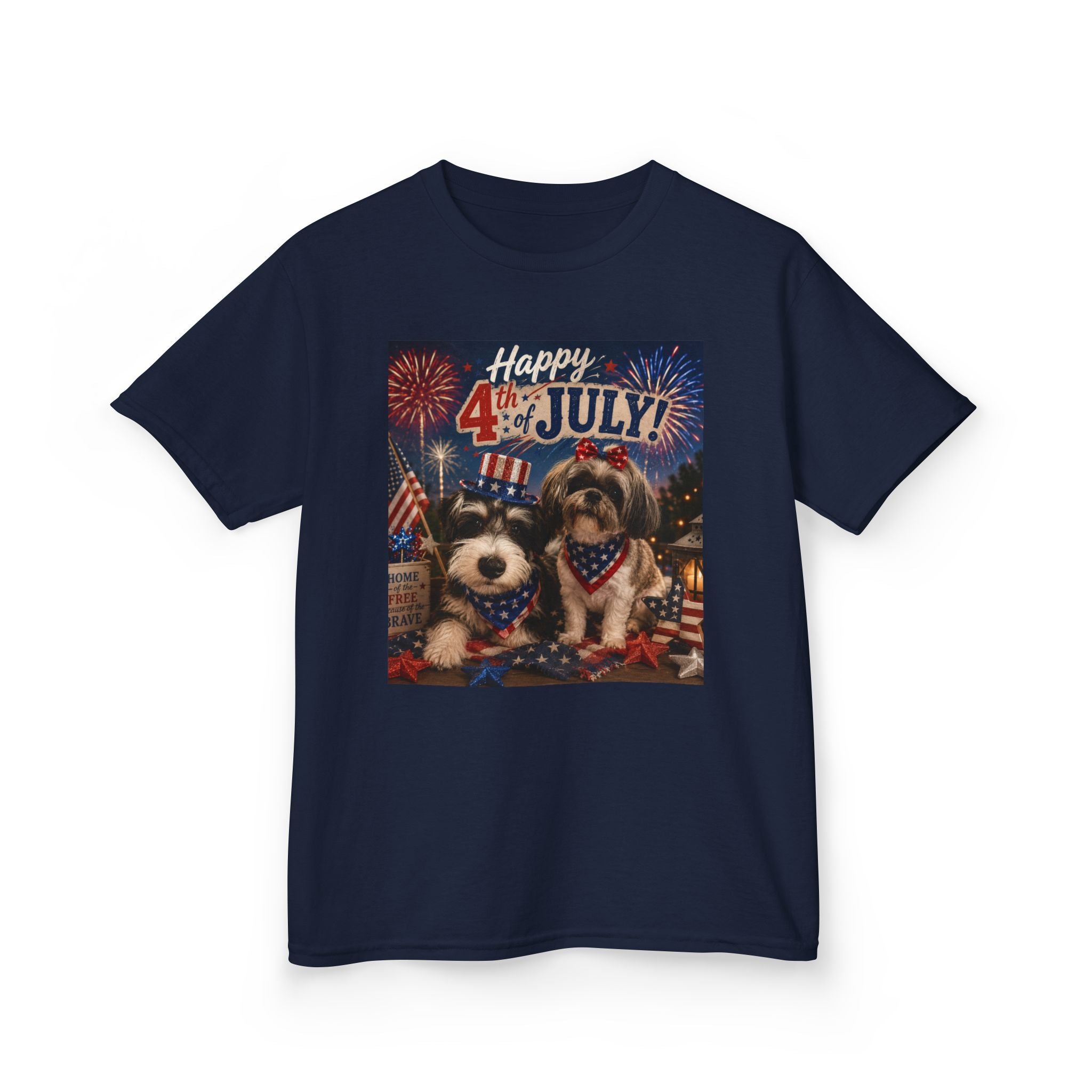 4th of July Kids Tee - Patriotic Dogs 'Happy 4th of July' Graphic Shirt