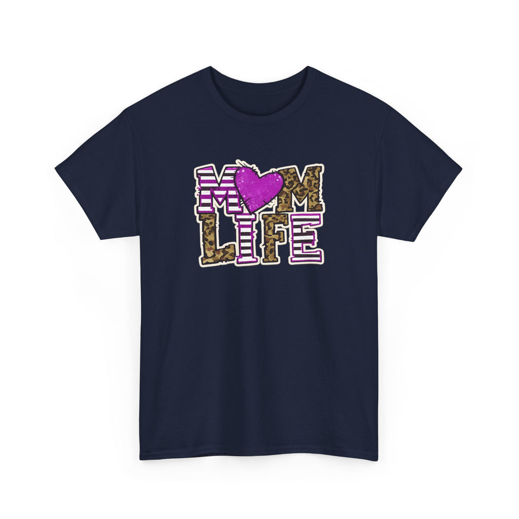 Mom Life T-Shirt — Leopard & Pink Heart Graphic Tee for Moms (Mother's Day Gift)