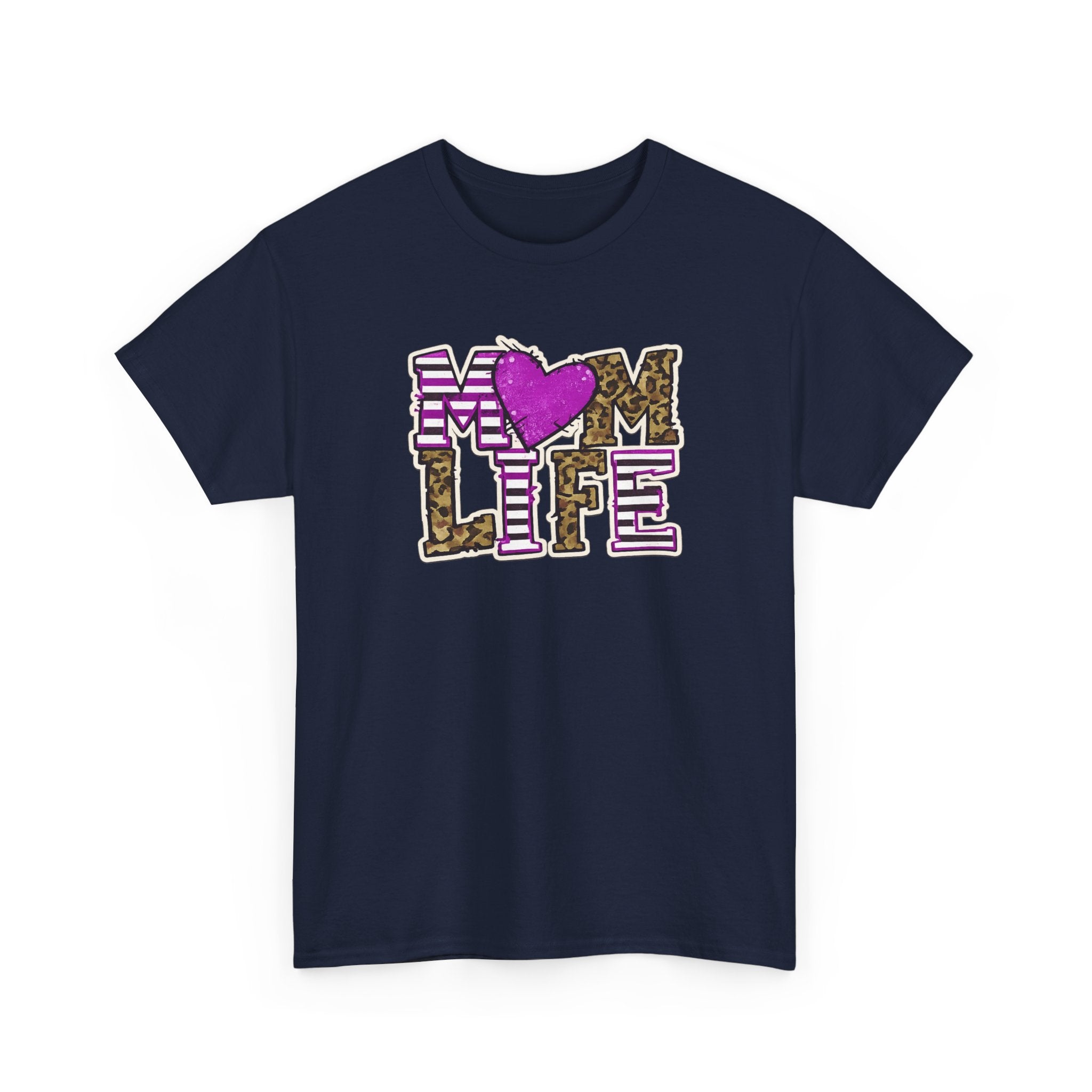 Mom Life T-Shirt — Leopard & Pink Heart Graphic Tee for Moms (Mother's Day Gift)