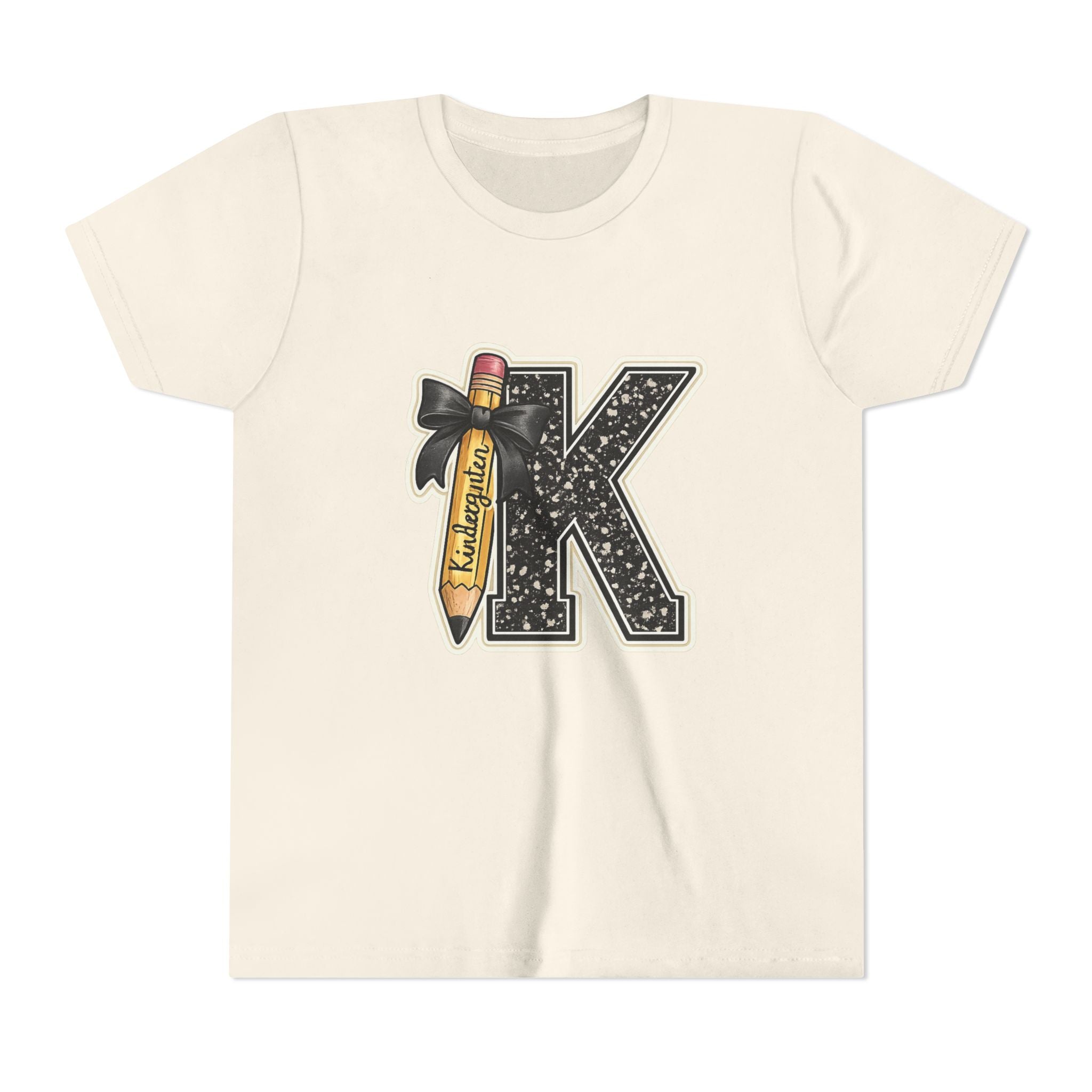 Youth K Monogram Pencil Tee — Kids Initial Letter K School Shirt