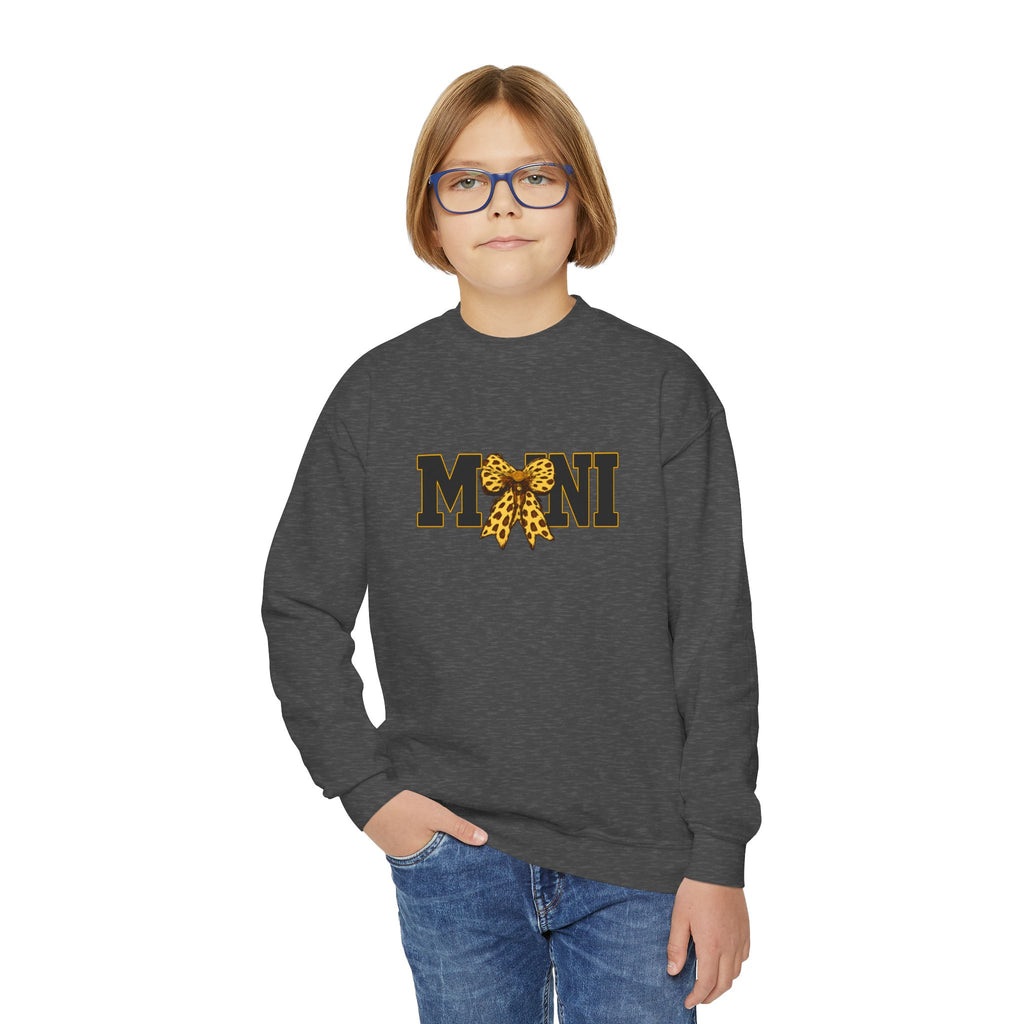 Youth 'Mini' Crewneck Sweatshirt — Leopard Bow Graphic