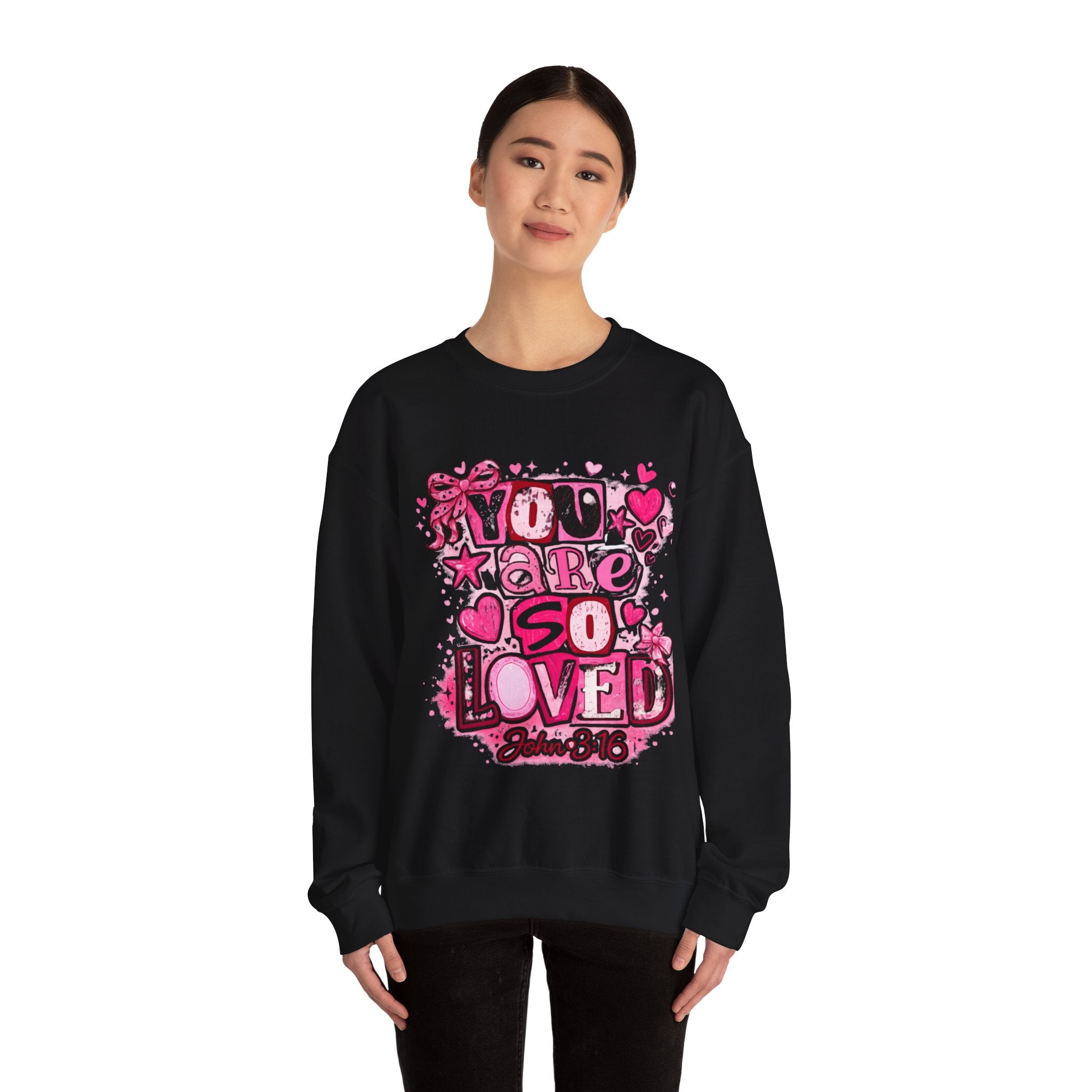 Crewneck Sweatshirt — "You Are So Loved" Christian Heart Design (John 3:16)