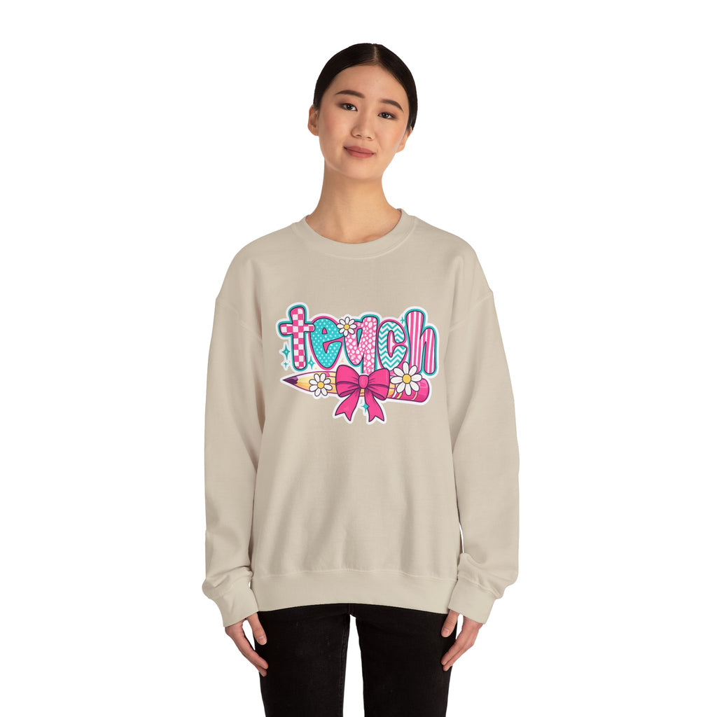 Teacher Pencil Crewneck Sweatshirt — "Teach" Floral School Spirit Pullover