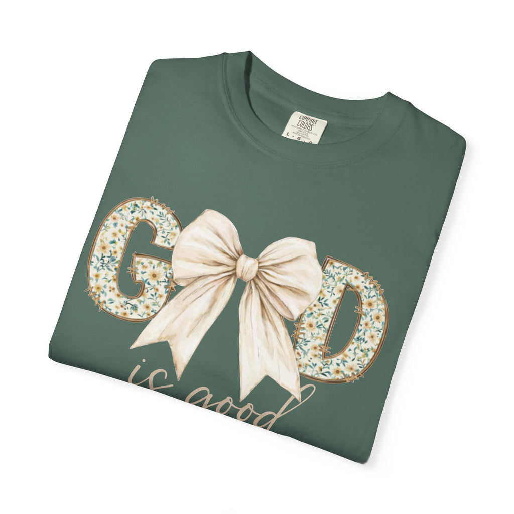 T-Shirt — "God Is Good" Floral Bow Christian Tee