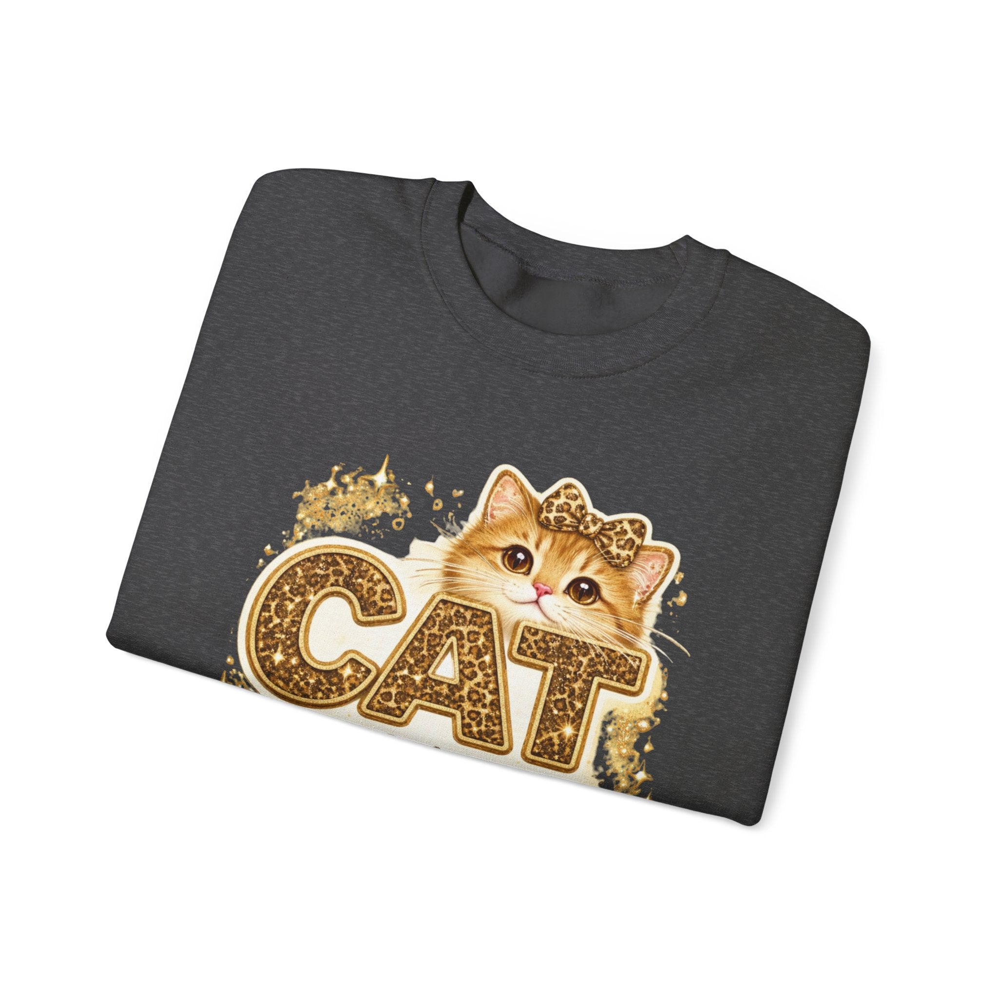 Cat Mama Crewneck Sweatshirt – Cute Gold Glitter Cat Graphic