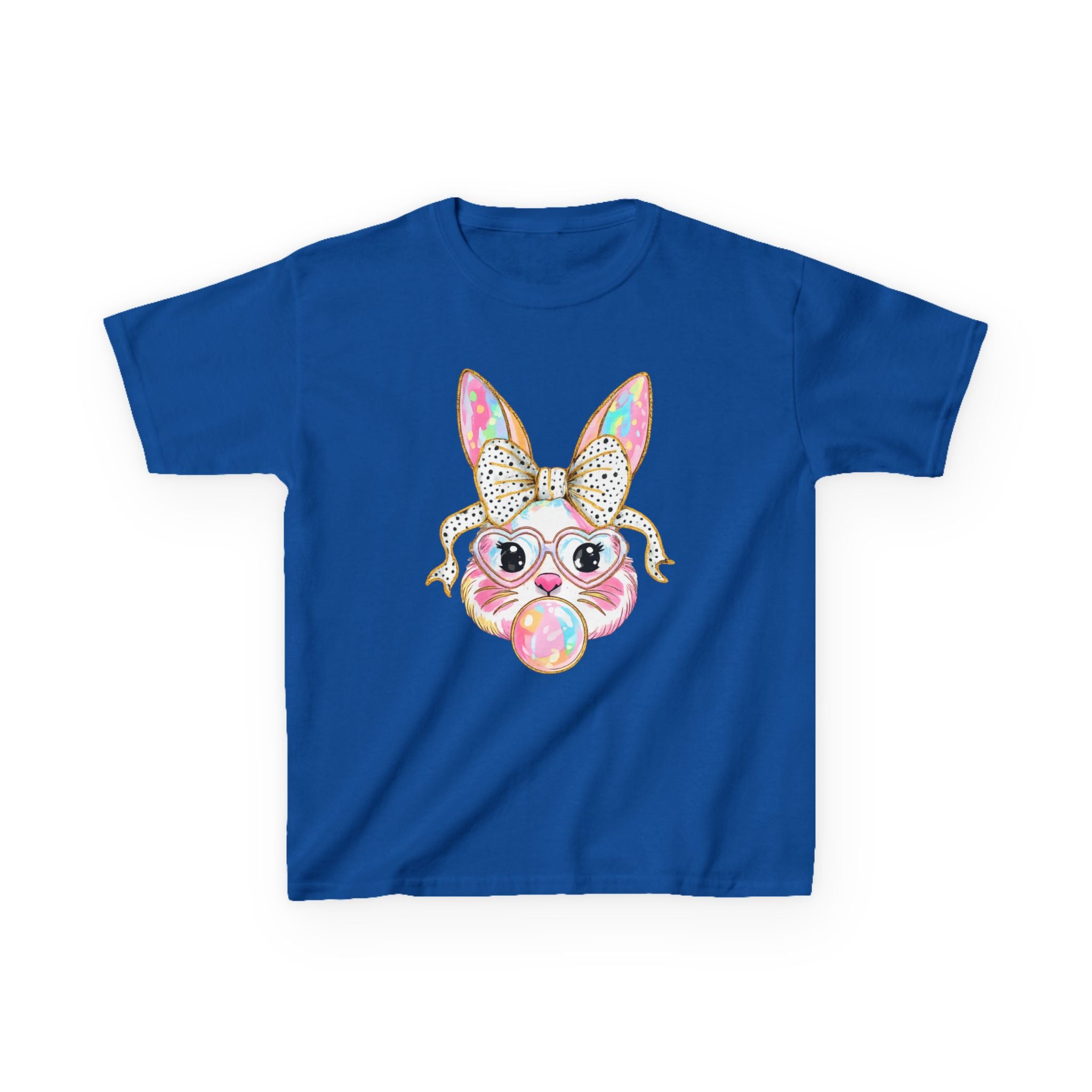 Kids Bunny Bubblegum Tee — Cute Bunny with Bow & Glasses Kids T-Shirt