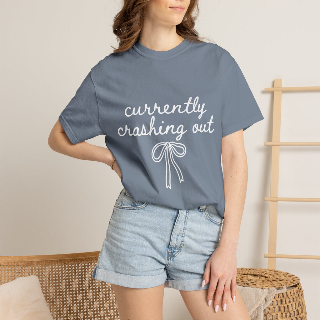 White Garment-Dyed T-Shirt — Minimal Ribbon Graphic Tee