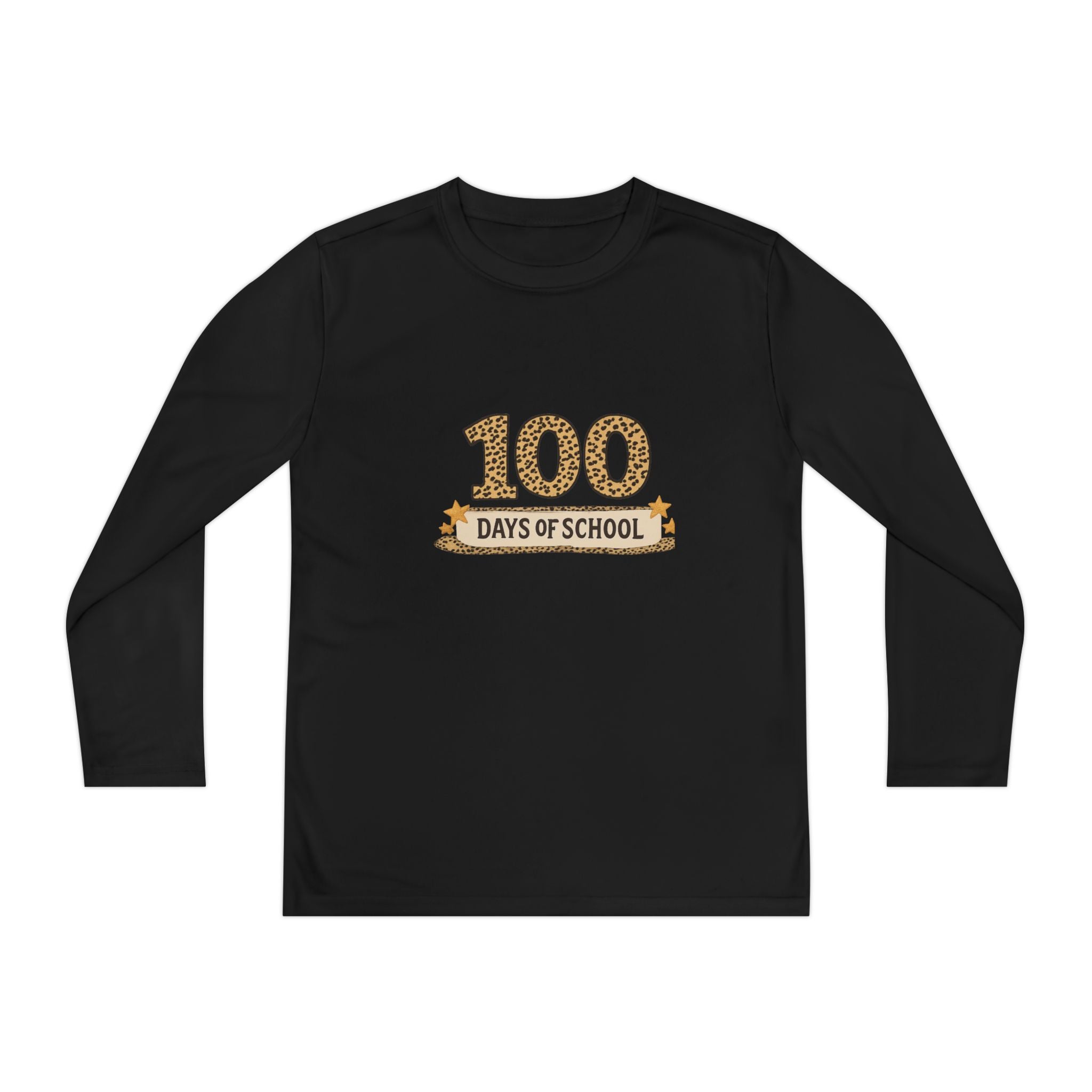 100 Days of School Youth Long Sleeve Tee — Leopard Print Celebration Shirt