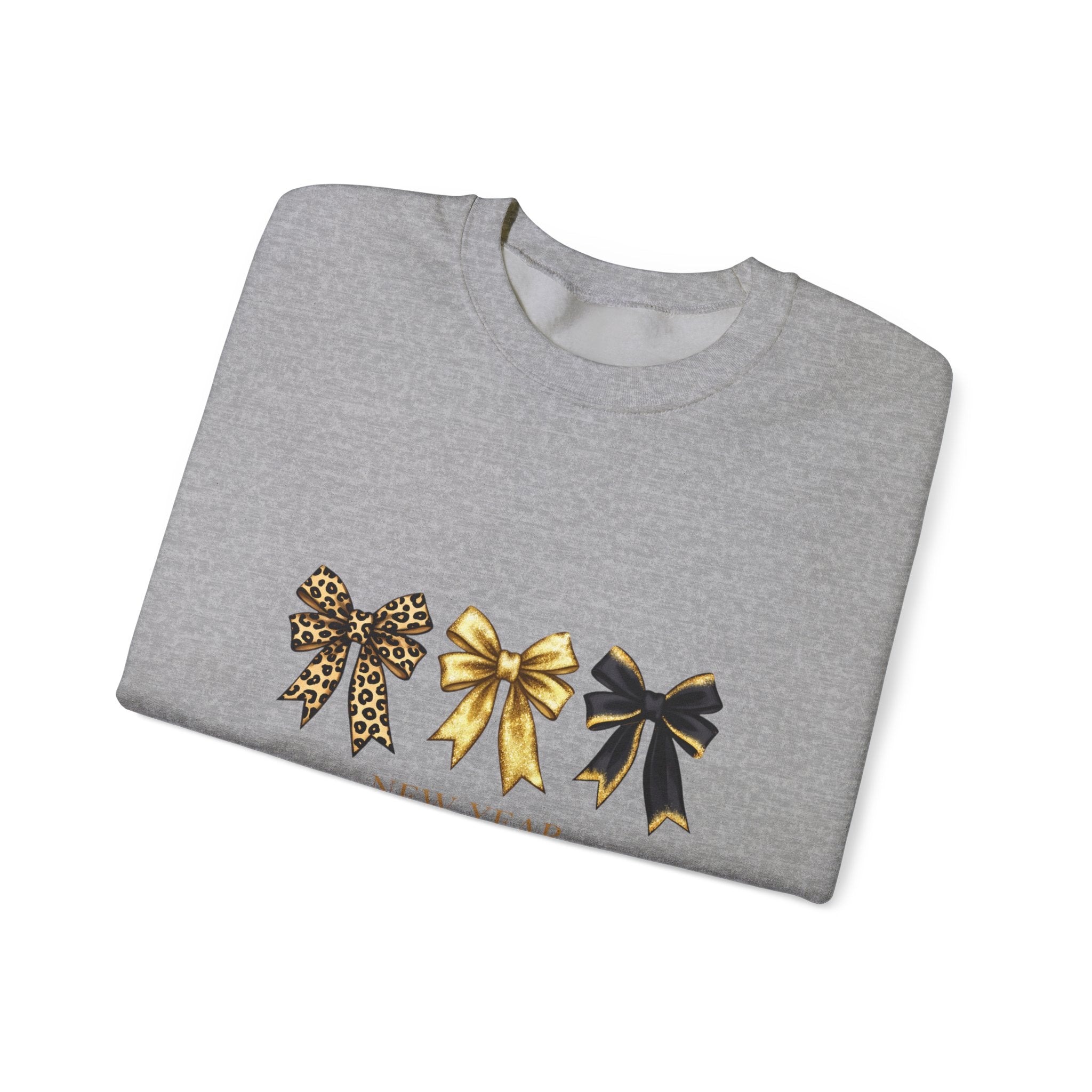 New Year Bows Crewneck Sweatshirt — “New Year New Beginnings” Glitter Bow Design