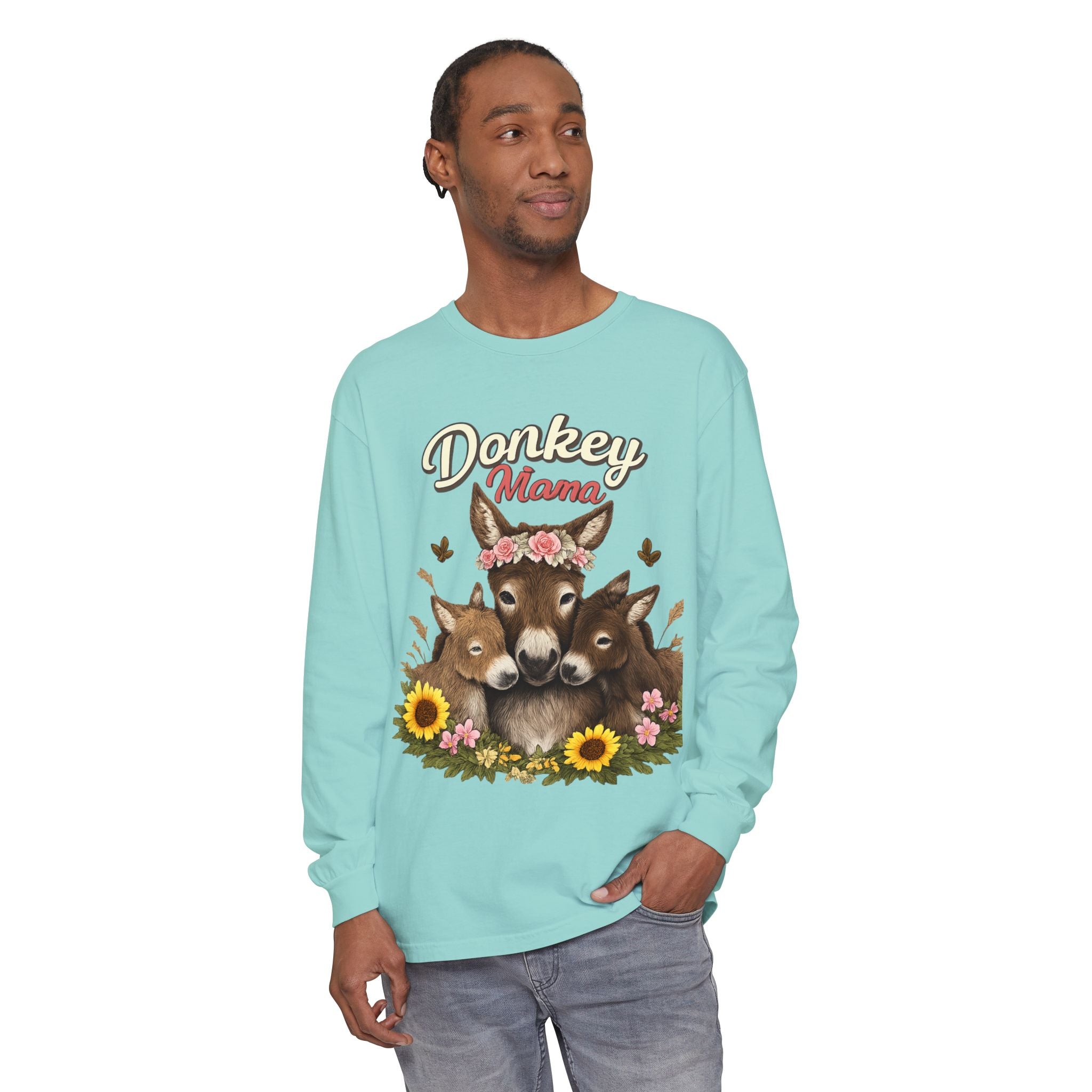 Donkey Mama Long Sleeve Tee — Floral Donkey Mom Shirt for Animal Lovers