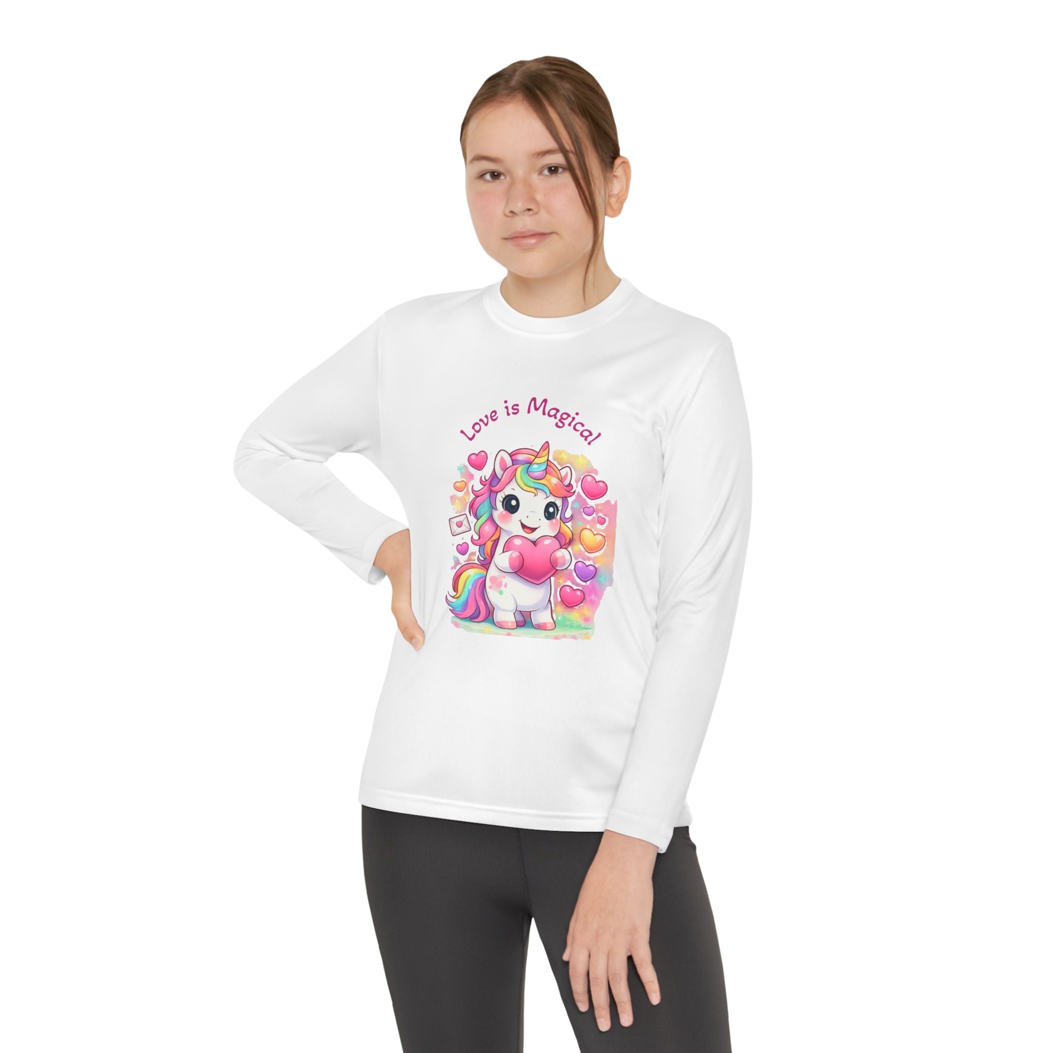 Youth Long Sleeve Tee — "Love Is Magical" Cute Rainbow Unicorn Shirt