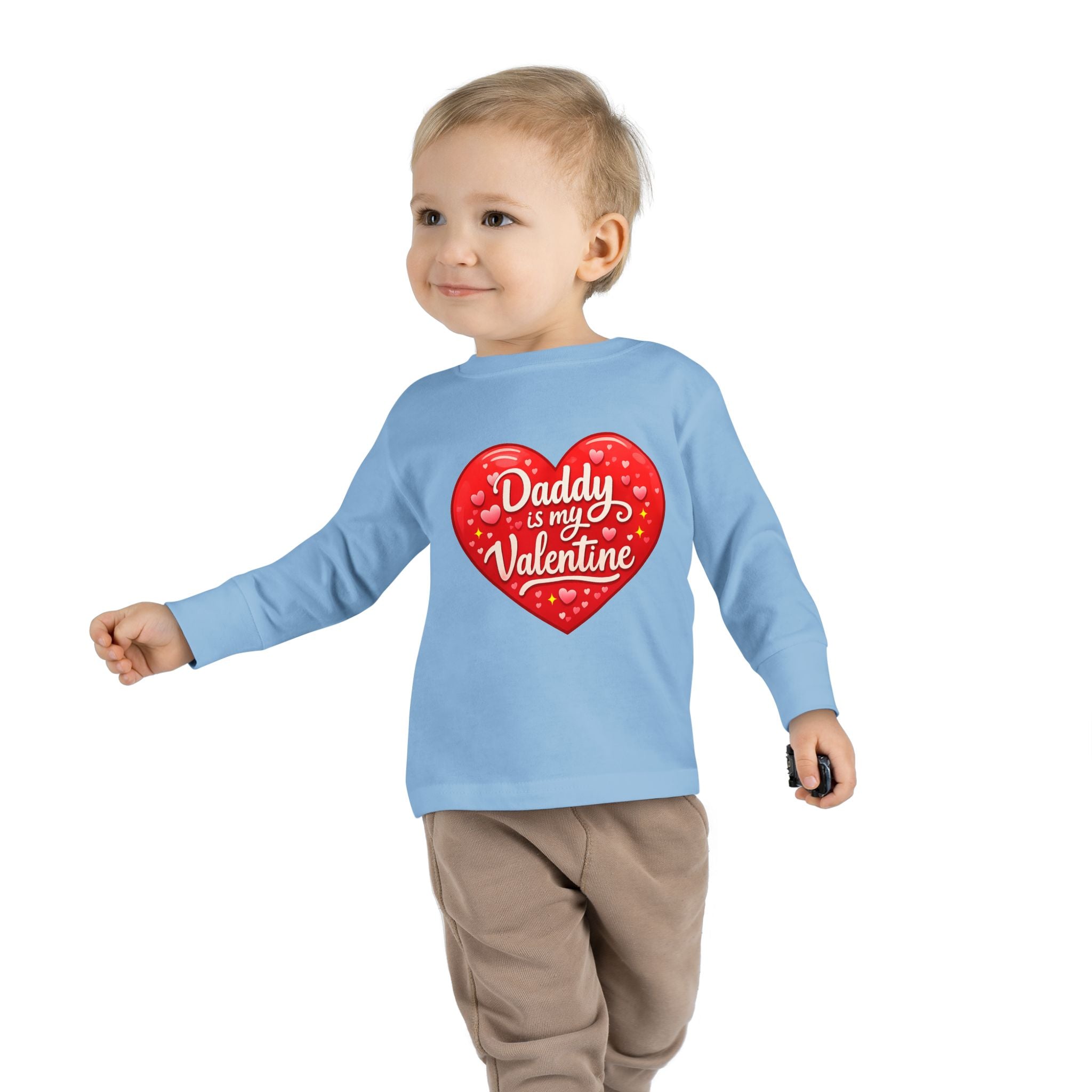 Toddler Long Sleeve Tee - "Daddy Is My Valentine" Heart Graphic Valentine's Day Shirt