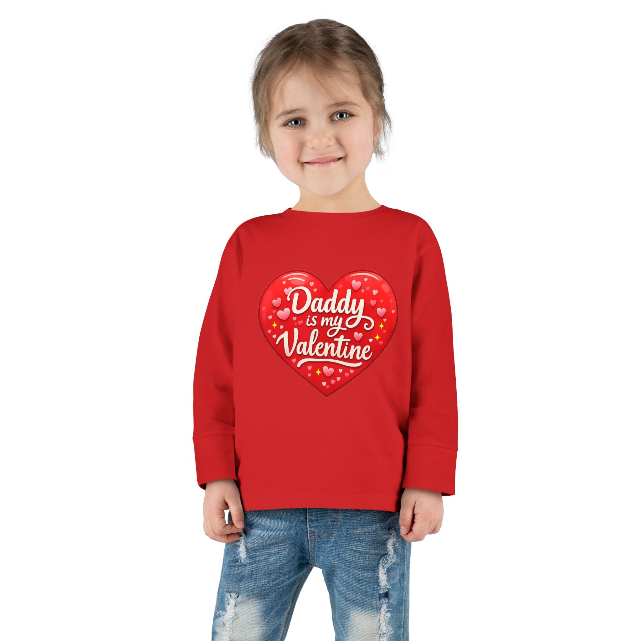 Toddler Long Sleeve Tee - "Daddy Is My Valentine" Heart Graphic Valentine's Day Shirt