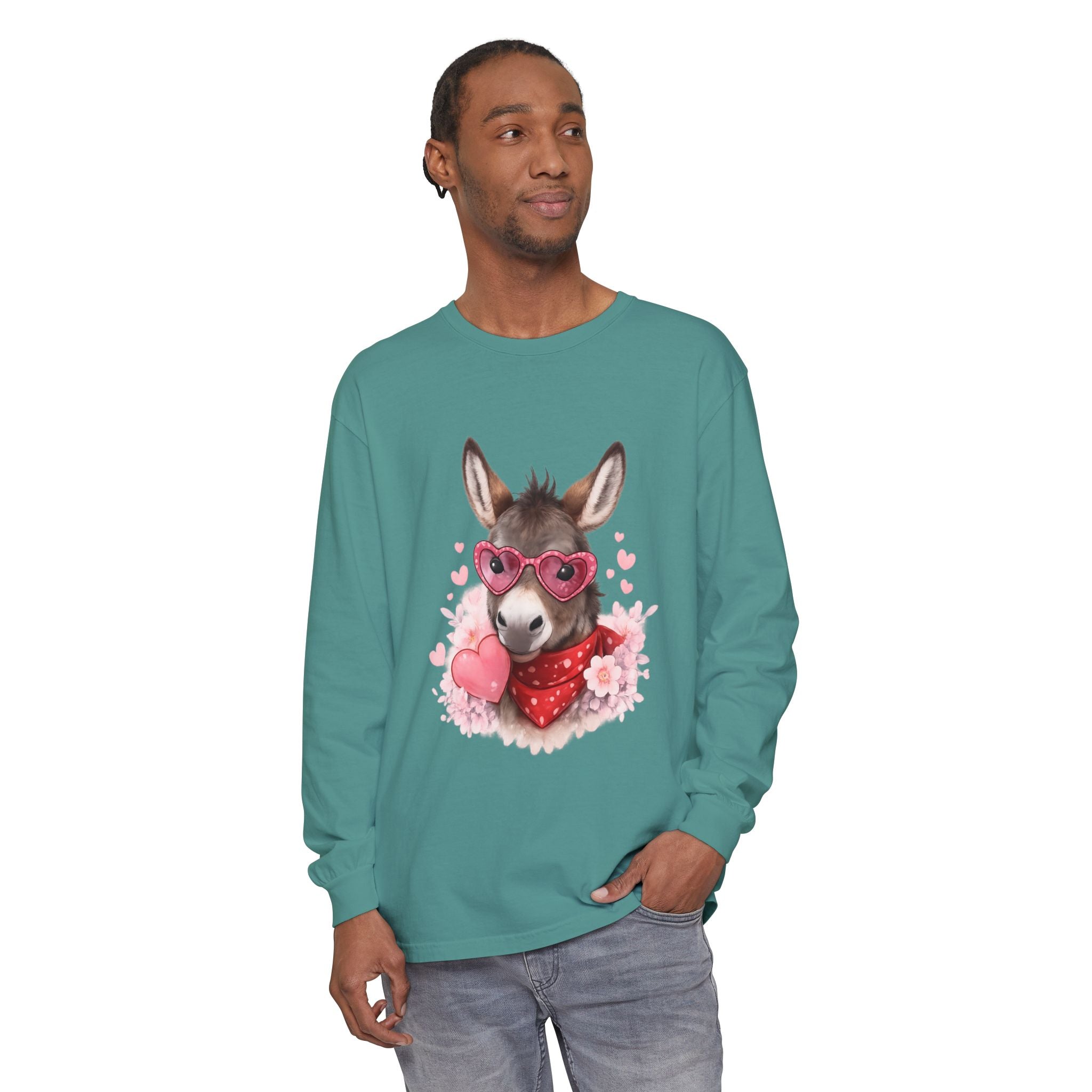 Donkey with Heart Sunglasses Long Sleeve Tee