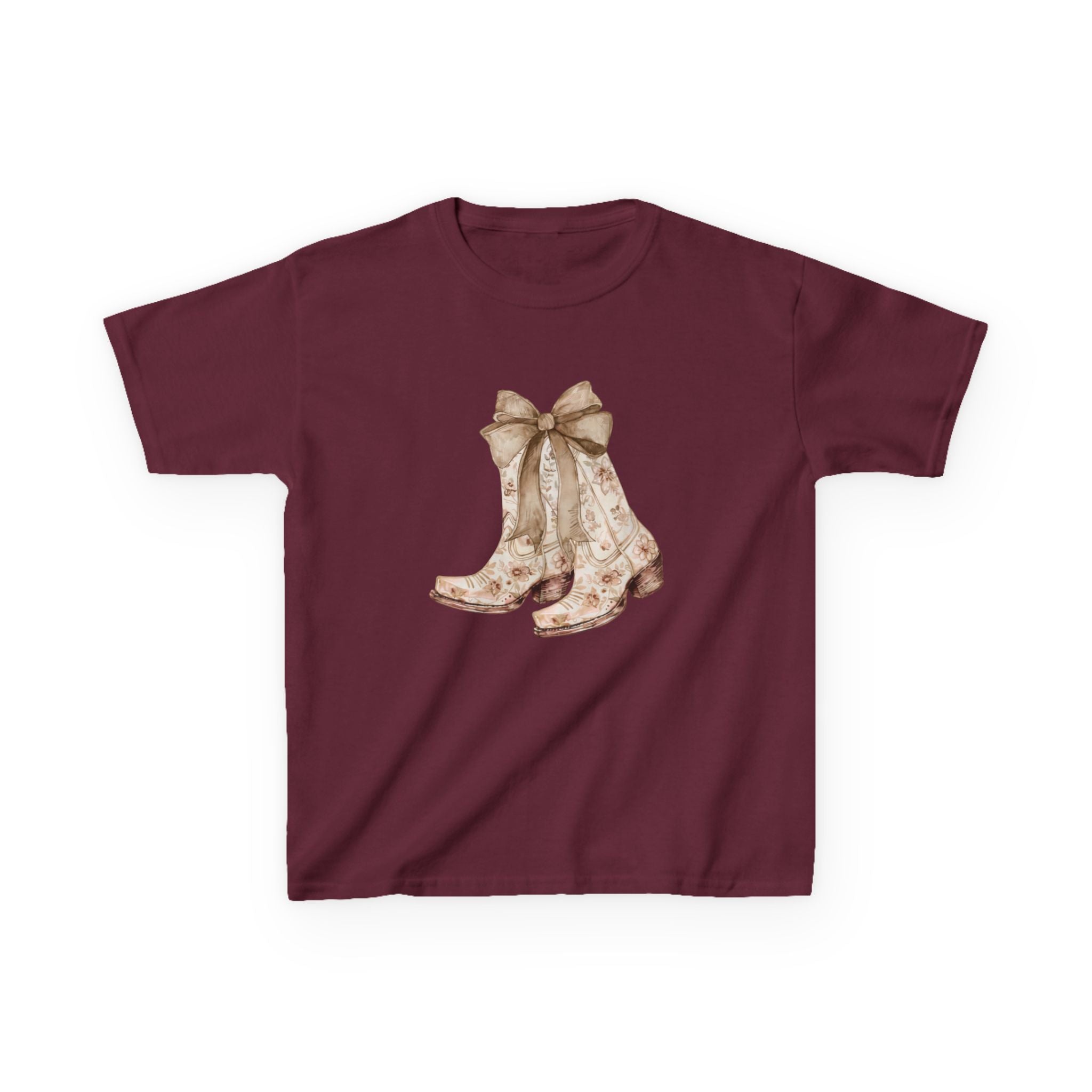 Kids Tee — Vintage Floral Cowboy Boots with Ribbon