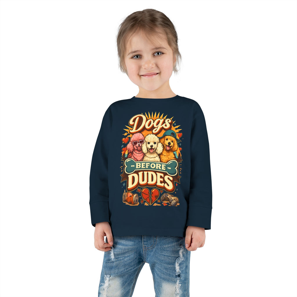 Toddler Tee - "Dogs Before Dudes" Cute Puppy Graphic Long Sleeve