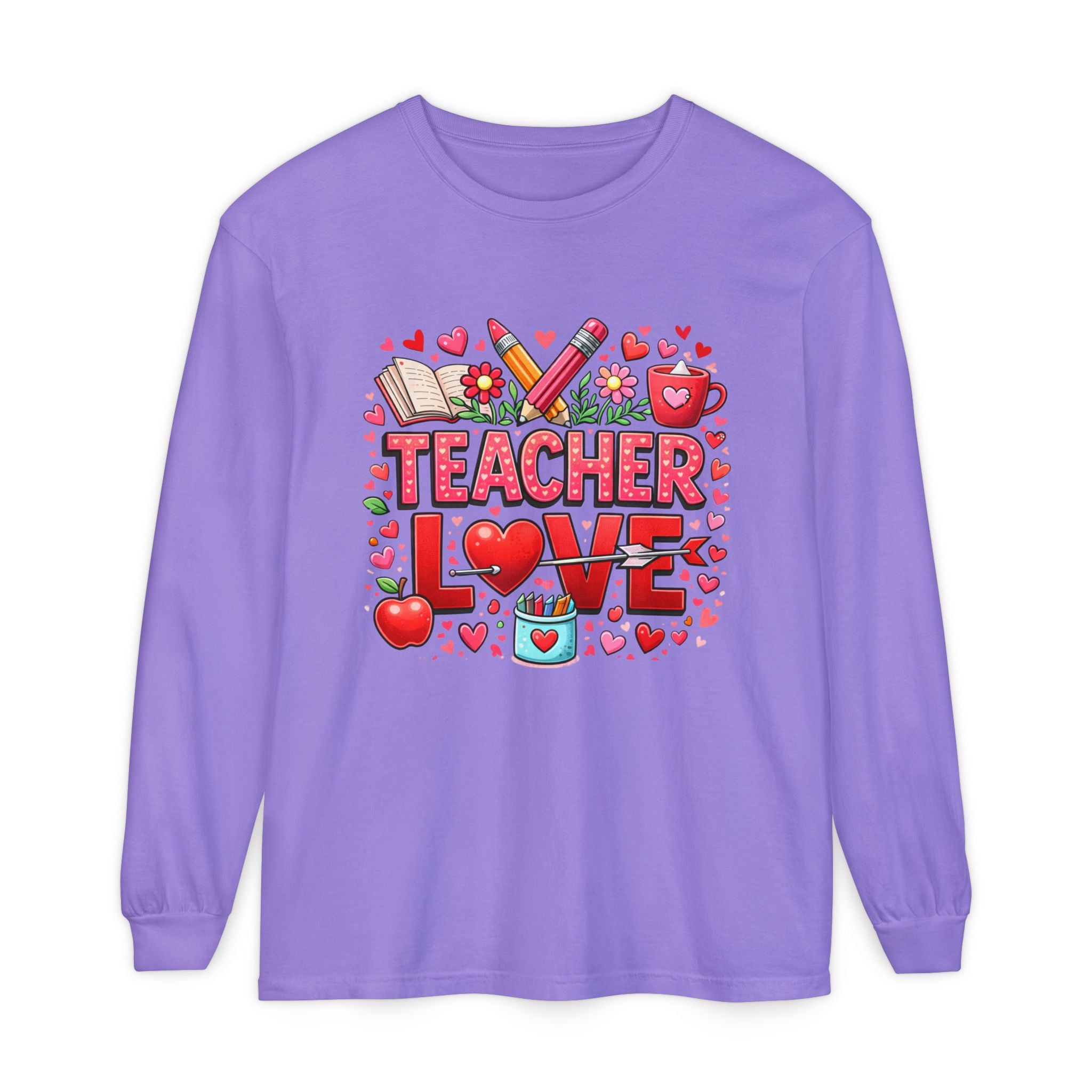 Teacher Love Long Sleeve Tee — Cute Valentine’s Day Gift for Teachers
