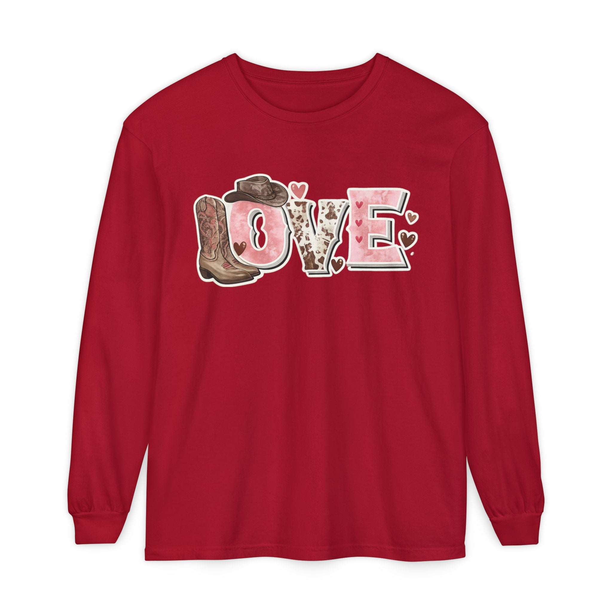 Western 'LOVE' Long Sleeve Tee — Cowgirl Cowboy Heart Graphic