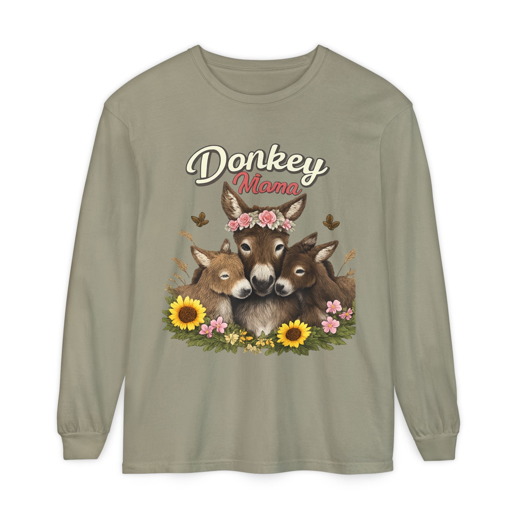 Donkey Mama Long Sleeve Tee — Floral Donkey Mom Shirt for Animal Lovers