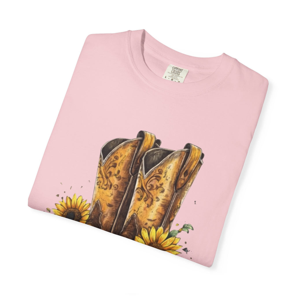 Cowgirl Boots & Sunflowers T-Shirt — Western Floral Graphic Tee