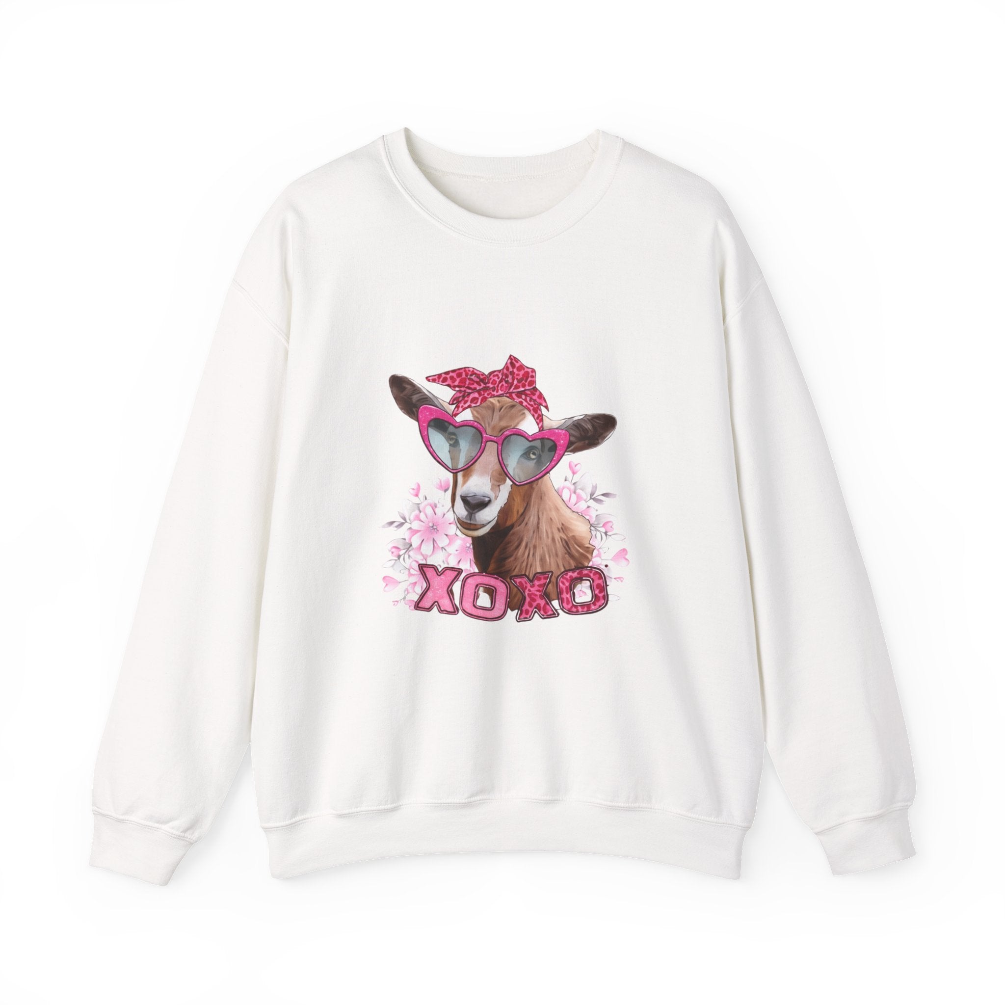 Goat with Heart Sunglasses Sweatshirt - 'XOXO' Cute Valentine Crewneck