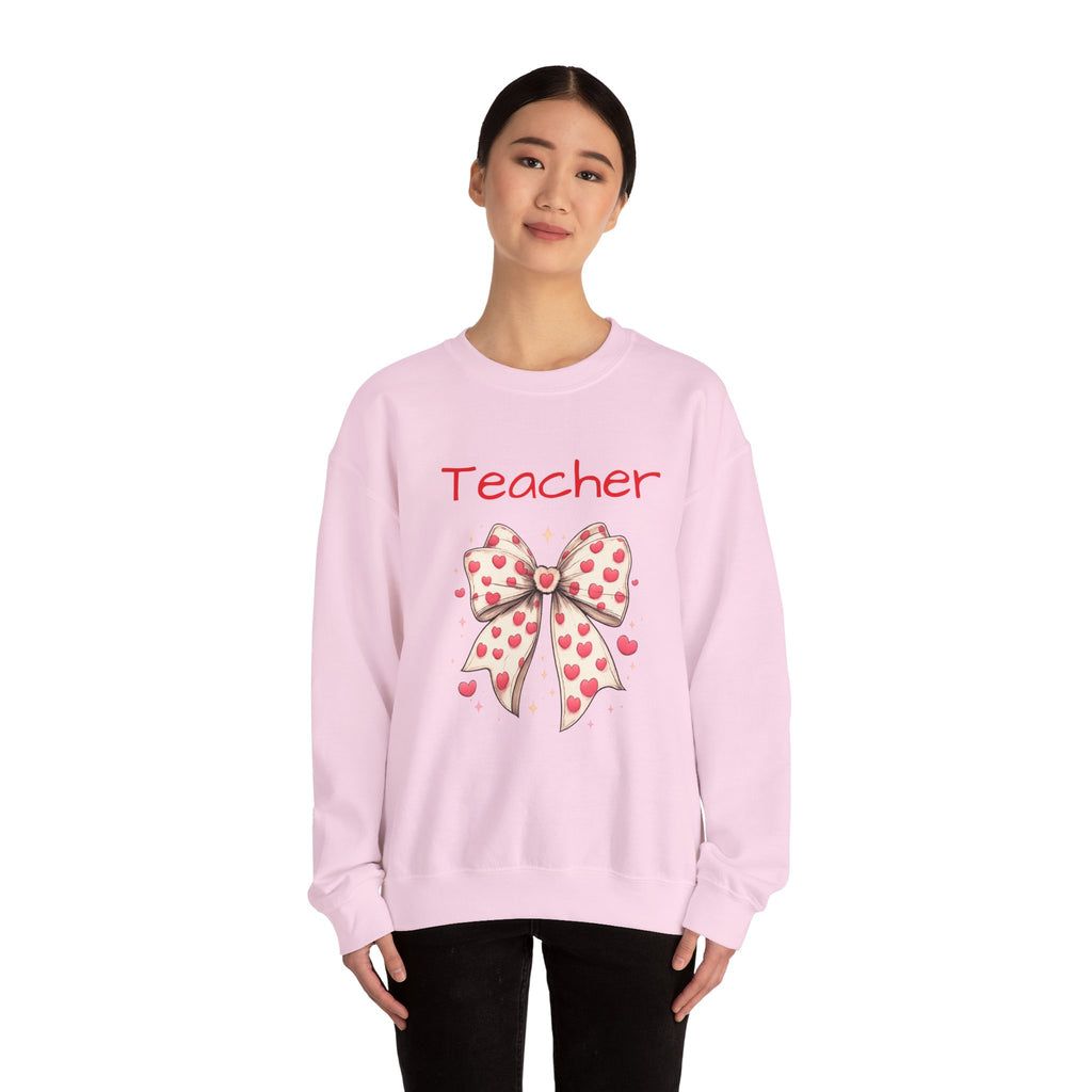 Teacher Bow Sweatshirt - Cute Heart Print Teacher Crewneck