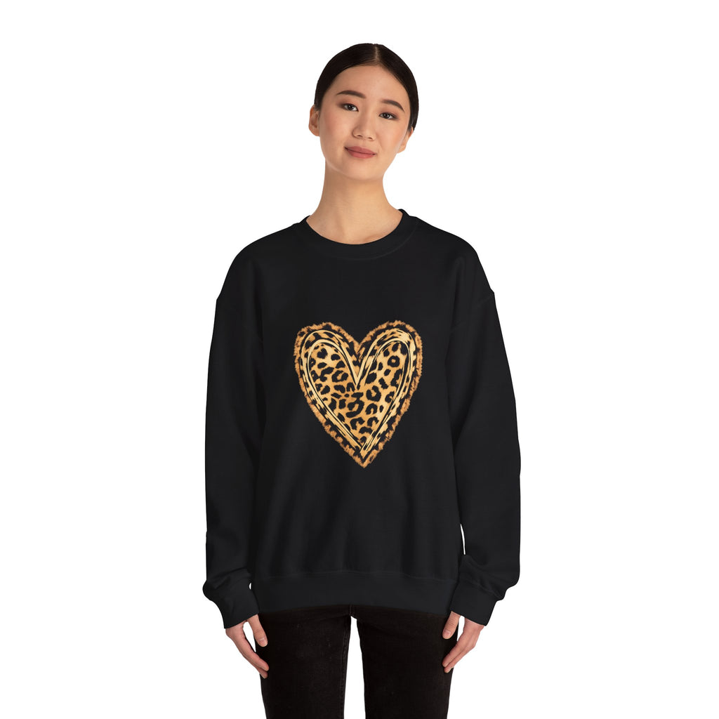 Leopard Heart Crewneck Sweatshirt - Animal Print Heart Pullover