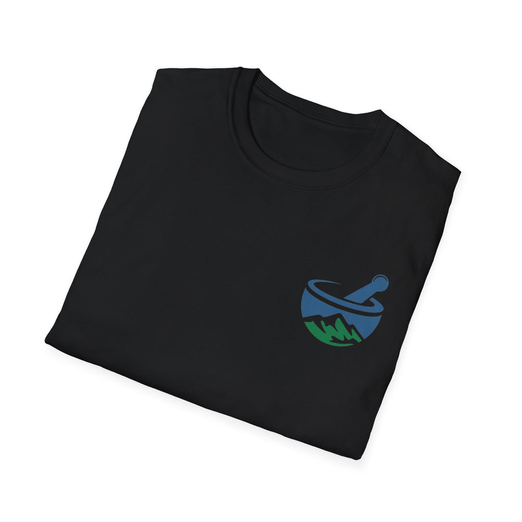 Scenic Pharmacy T-Shirt — Mountain Mortar & Pestle Logo Tee