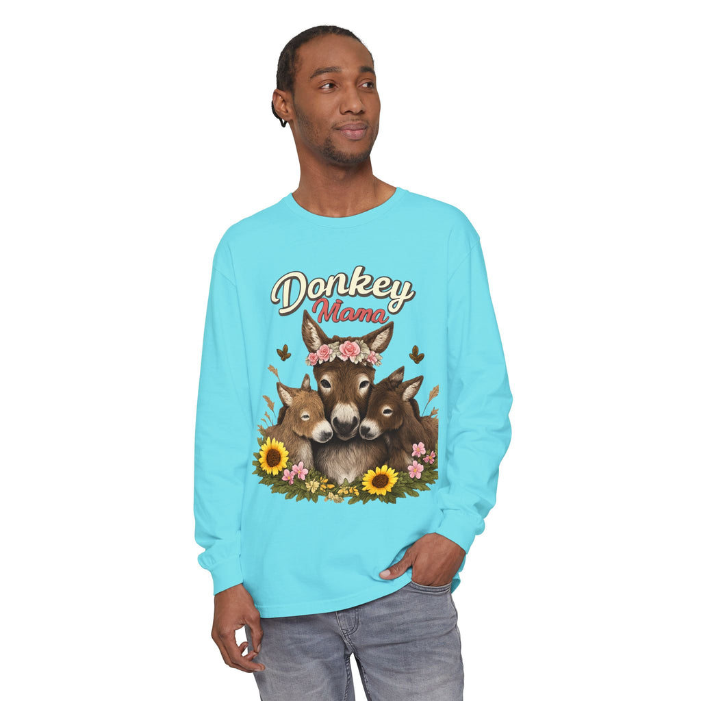 Donkey Mama Long Sleeve Tee — Floral Donkey Mom Shirt for Animal Lovers