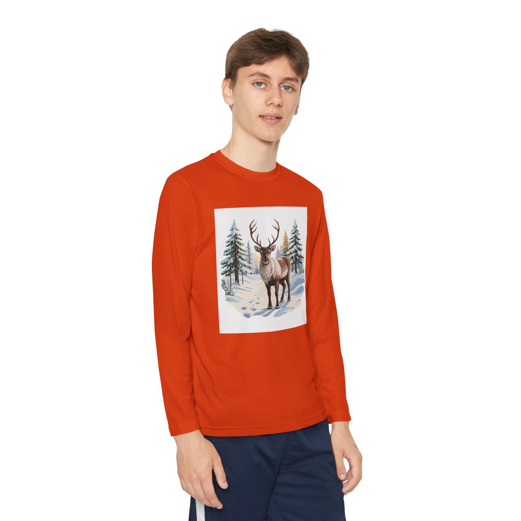 Youth Long Sleeve Tee — Winter Deer Forest Graphic
